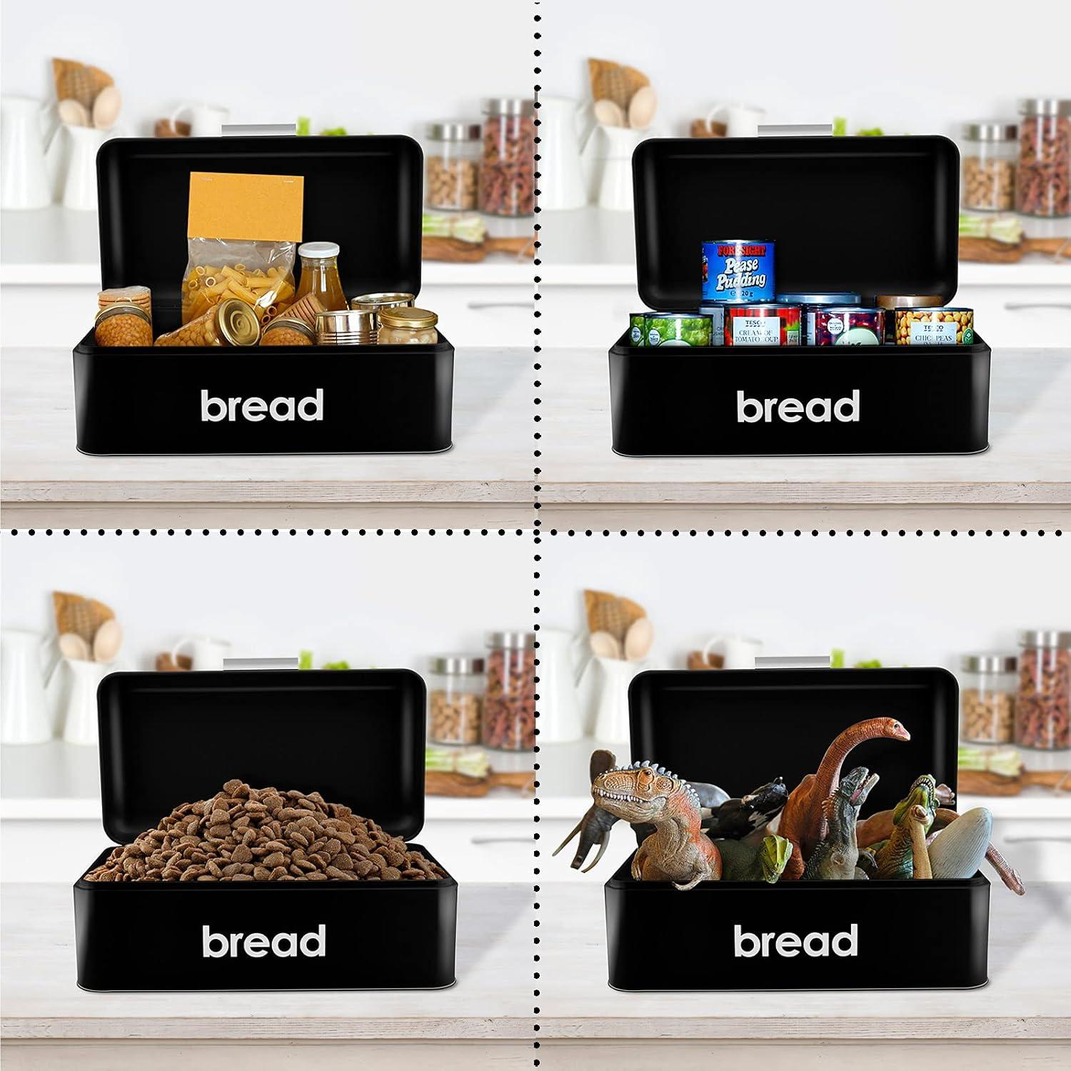 imageEfar Vintage Bread Box for Kitchen Countertop Black Metal Bread Storage Container Retro Bread Bin for PastriesLoavesDry Food Large Capacity amp Modern Design 167 x 9 x 64Black