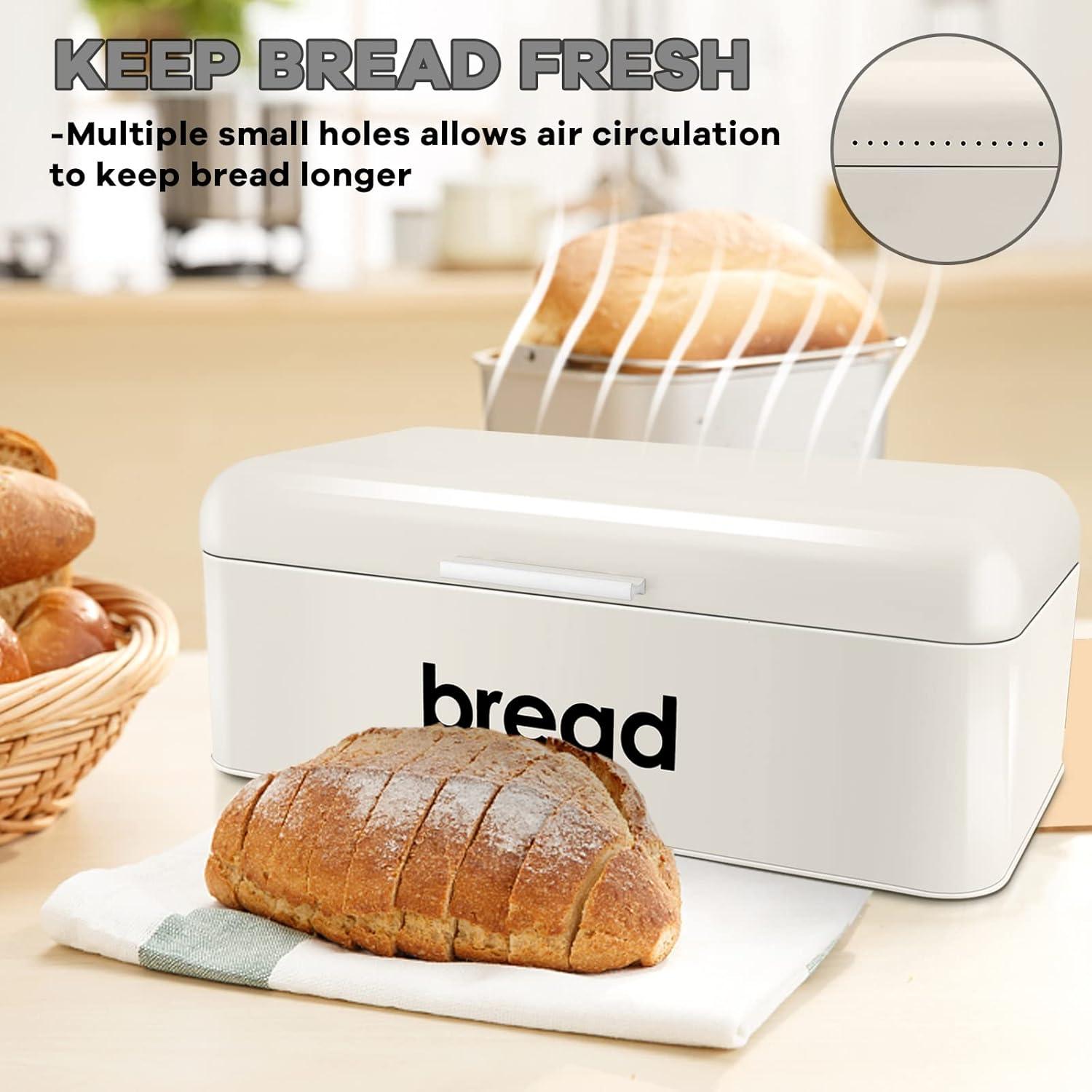 imageEfar Vintage Bread Box for Kitchen Countertop Black Metal Bread Storage Container Retro Bread Bin for PastriesLoavesDry Food Large Capacity amp Modern Design 167 x 9 x 64Cream