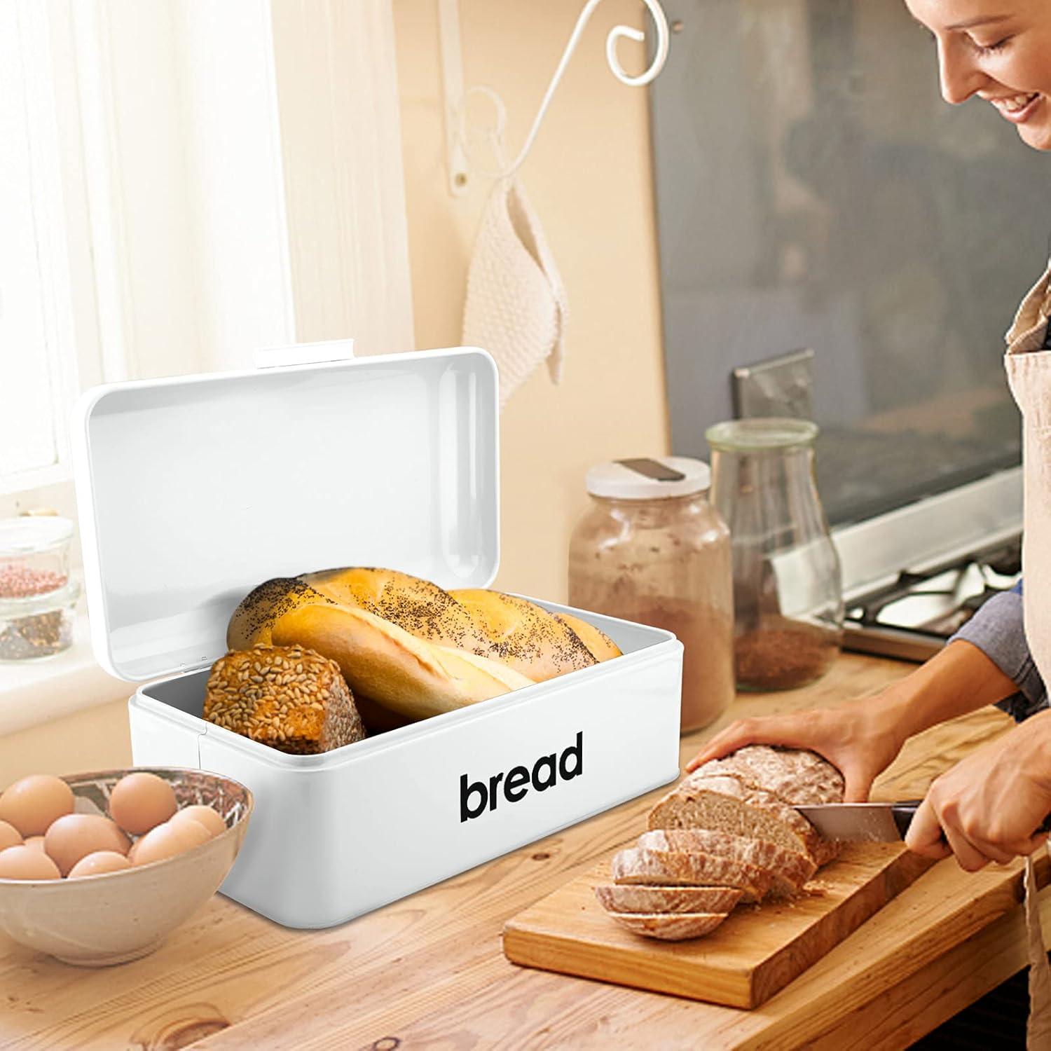 imageEfar Vintage Bread Box for Kitchen Countertop Black Metal Bread Storage Container Retro Bread Bin for PastriesLoavesDry Food Large Capacity amp Modern Design 167 x 9 x 64White