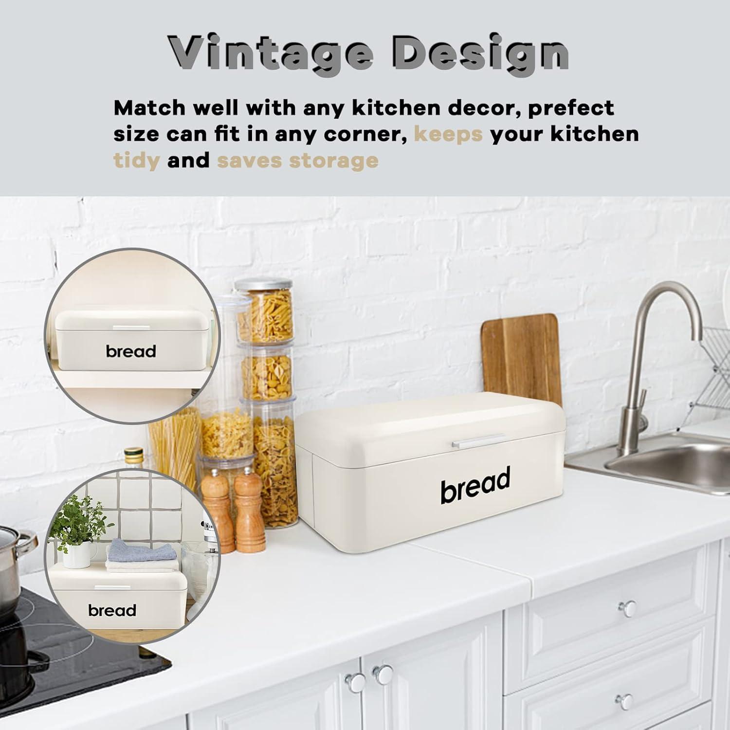 imageEfar Vintage Bread Box for Kitchen Countertop Black Metal Bread Storage Container Retro Bread Bin for PastriesLoavesDry Food Large Capacity amp Modern Design 167 x 9 x 64Cream