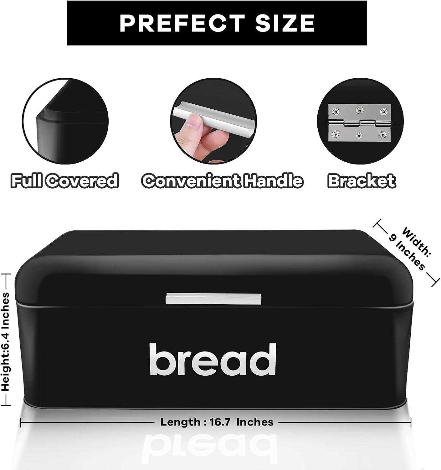 imageEfar Vintage Bread Box for Kitchen Countertop Black Metal Bread Storage Container Retro Bread Bin for PastriesLoavesDry Food Large Capacity amp Modern Design 167 x 9 x 64Black