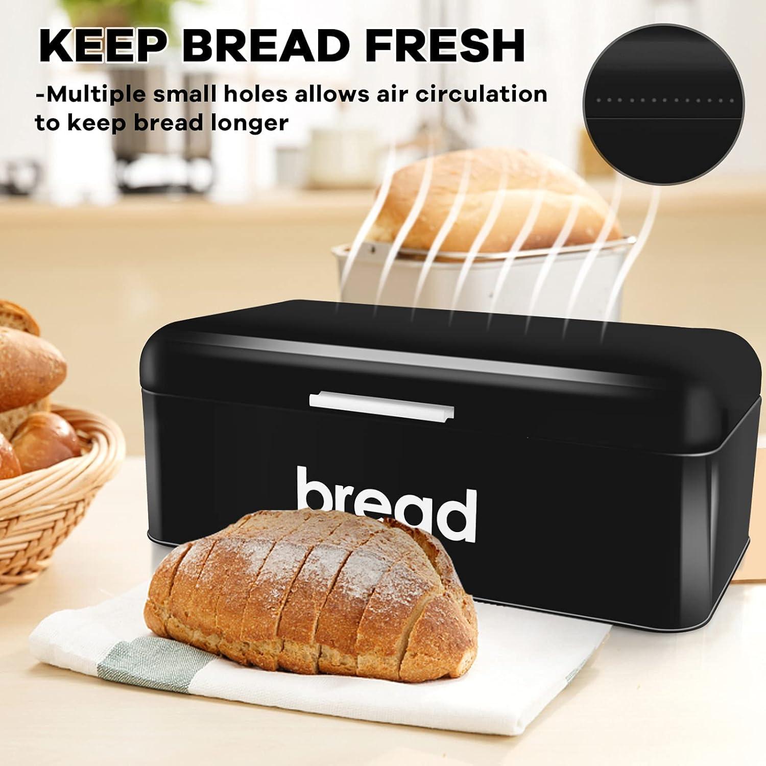 imageEfar Vintage Bread Box for Kitchen Countertop Black Metal Bread Storage Container Retro Bread Bin for PastriesLoavesDry Food Large Capacity amp Modern Design 167 x 9 x 64Black