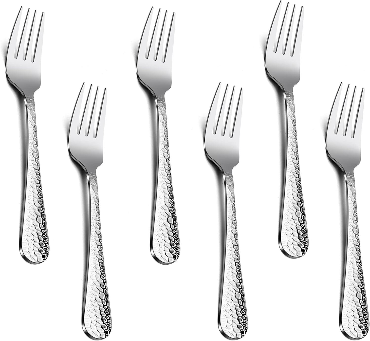 imageHammered Dinner Forks Set Efar 6Piece Stainless Steel Salad Flatware Forks Use for Home Kitchen Restaurant Round Edge amp Mirror Polished Dishwasher safe 79 Inches67 Inches