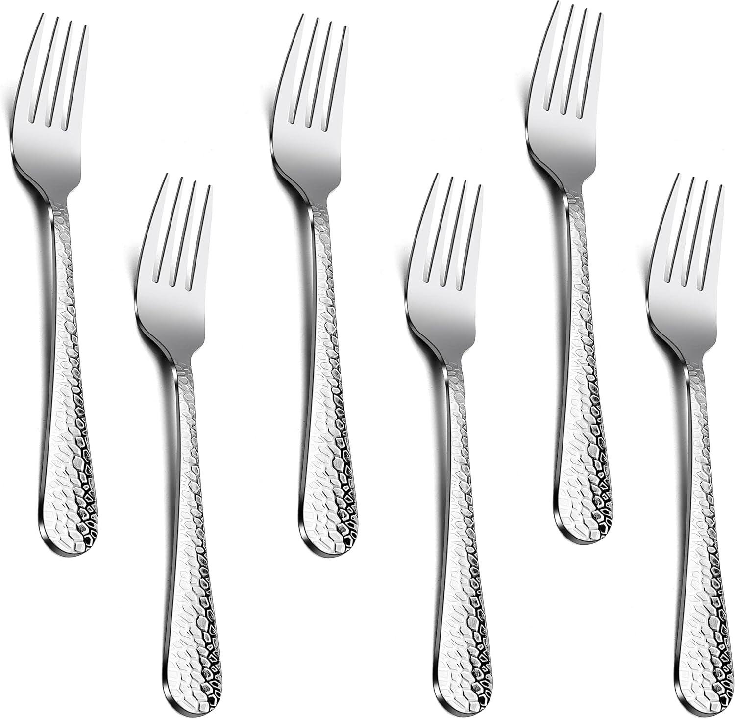 imageHammered Dinner Forks Set Efar 6Piece Stainless Steel Salad Flatware Forks Use for Home Kitchen Restaurant Round Edge amp Mirror Polished Dishwasher safe 79 Inches79 Inches