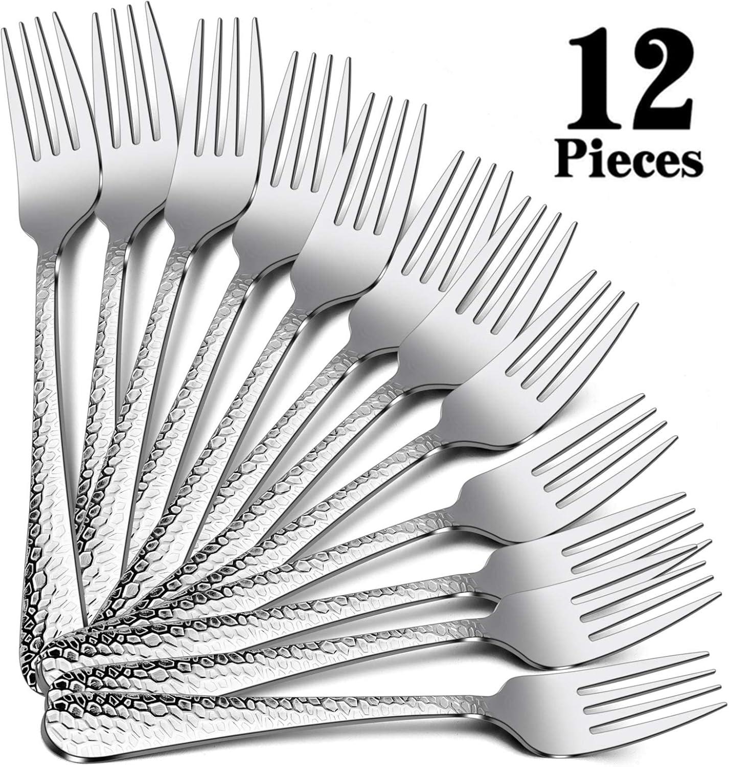 imageHammered Dinner Forks Set Efar 6Piece Stainless Steel Salad Flatware Forks Use for Home Kitchen Restaurant Round Edge amp Mirror Polished Dishwasher safe 79 Inches79 Inches