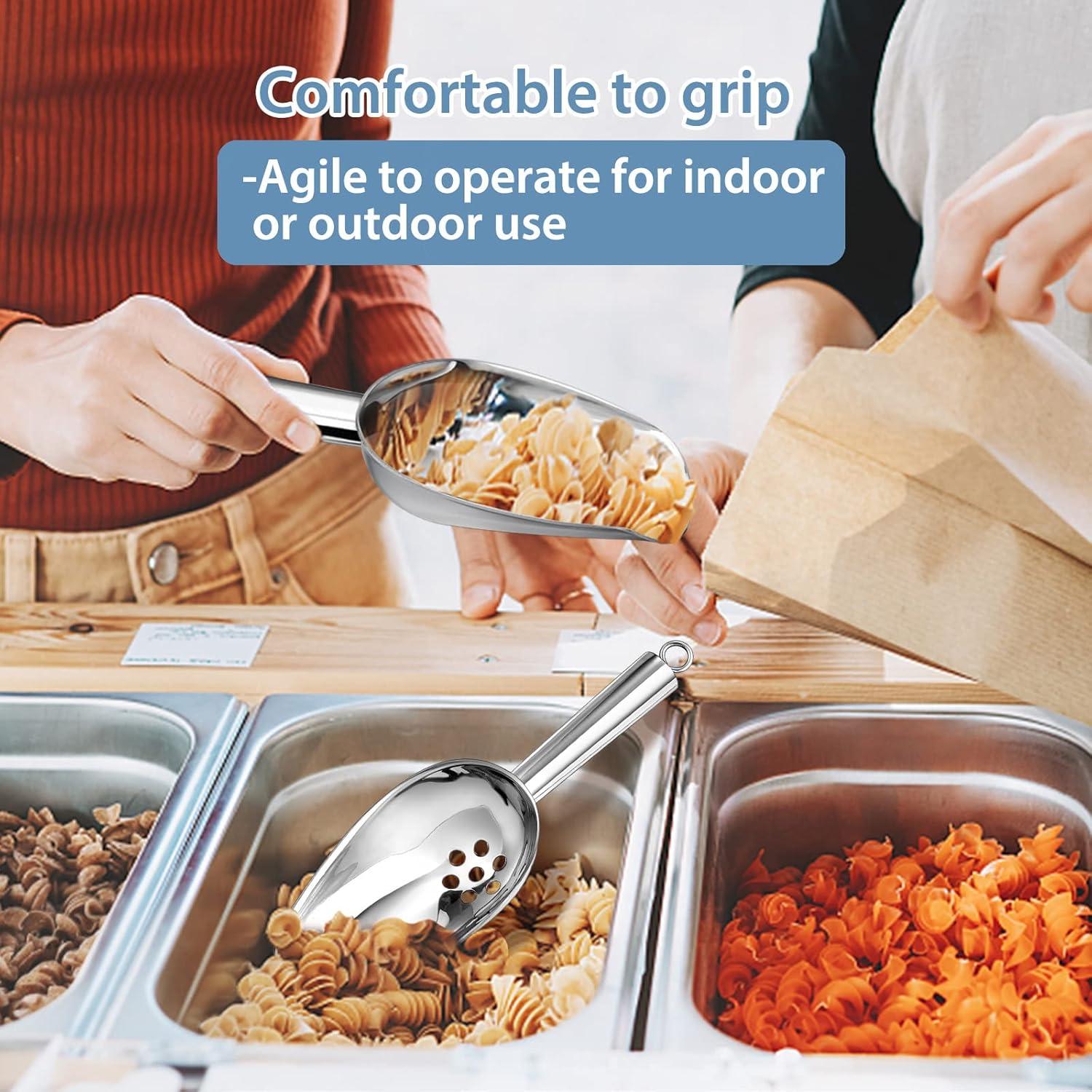 imageIce Scoops with Holes Efar 6 Ounce Stainless Steel Scoops with Drain Holes to Reduce Unwanted Dilution Metal Scoop for Ice MakerFreezerBar Rust Free amp Dishwasher Safe2 Pack6 Ounce