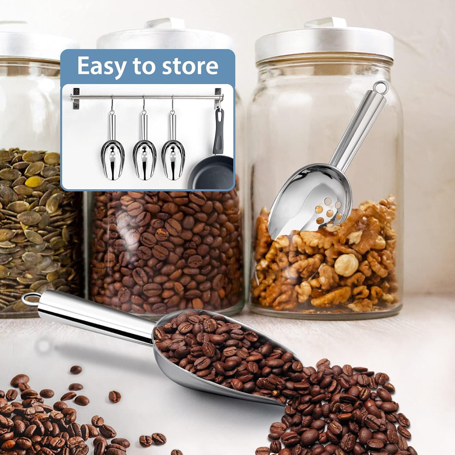 imageIce Scoops with Holes Efar 6 Ounce Stainless Steel Scoops with Drain Holes to Reduce Unwanted Dilution Metal Scoop for Ice MakerFreezerBar Rust Free amp Dishwasher Safe2 Pack6 Ounce