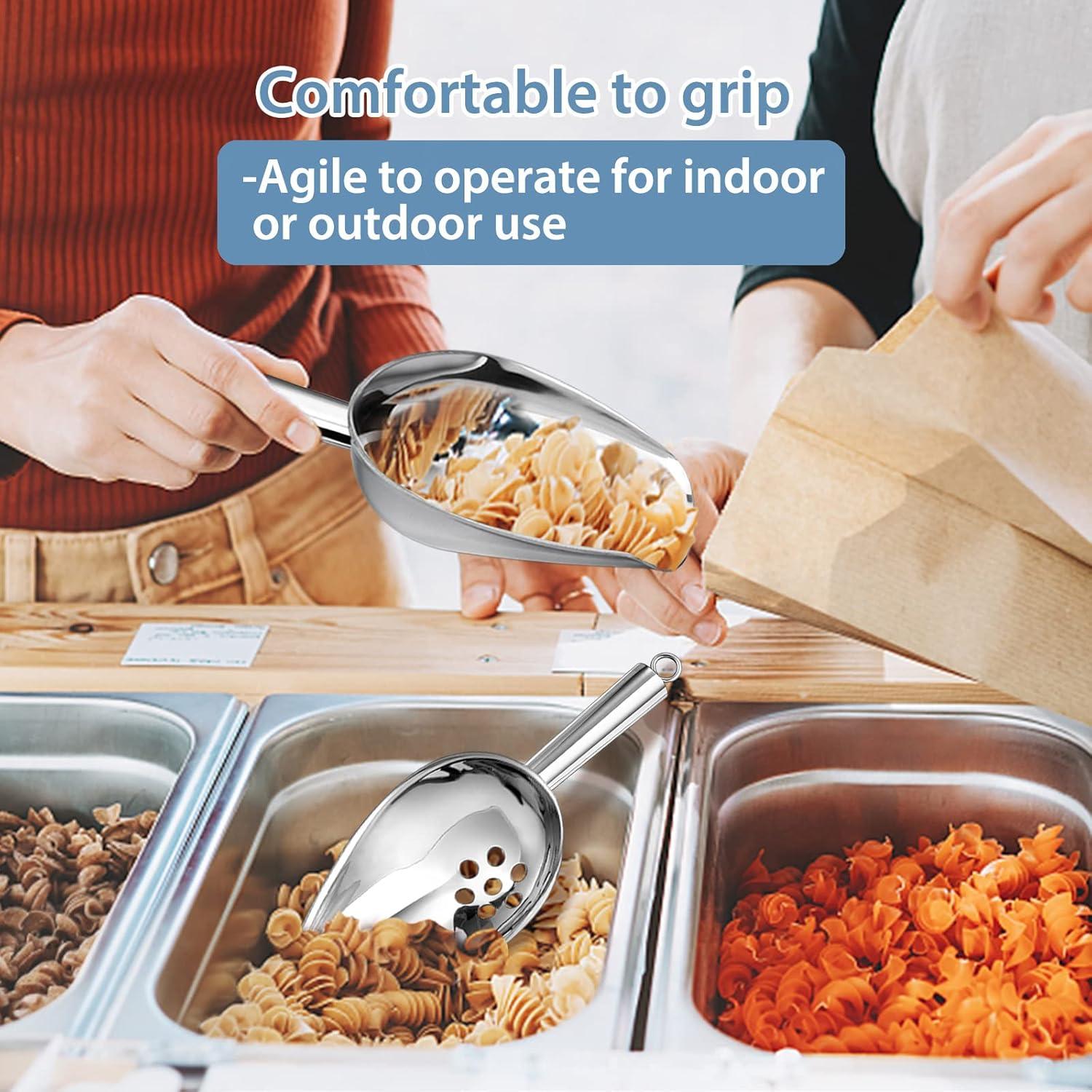 imageIce Scoops with Holes Efar 6 Ounce Stainless Steel Scoops with Drain Holes to Reduce Unwanted Dilution Metal Scoop for Ice MakerFreezerBar Rust Free amp Dishwasher Safe2 Pack8 Ounce
