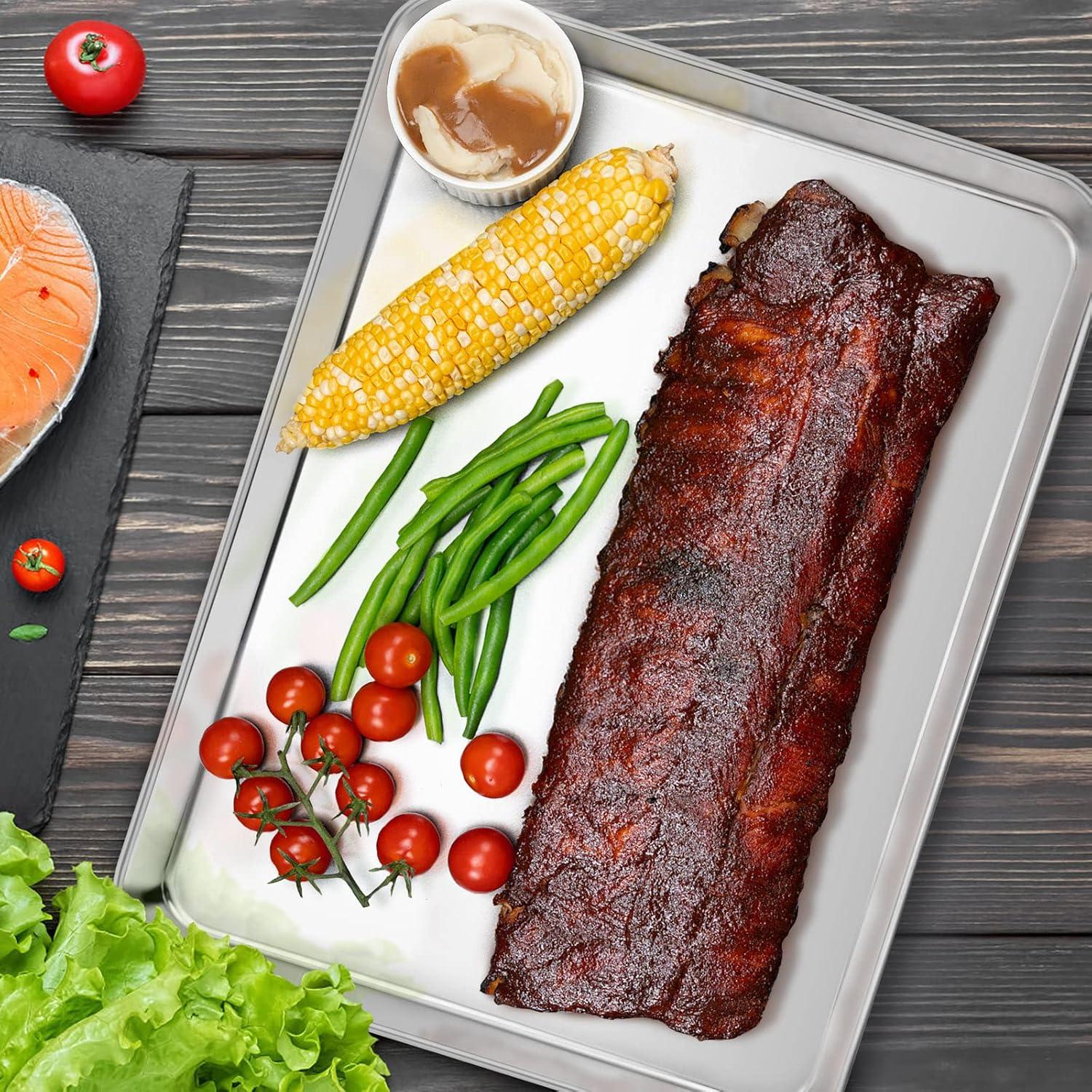 imageLarge Baking Sheet with Rack Set Efar 20x14 Stainless Steel Cookie Sheet Pan for Oven Cooking Roasting Rimmed Metal Tray with Wire Cooling Rack for Bacon Meat Steak Dishwasher Safe196x136