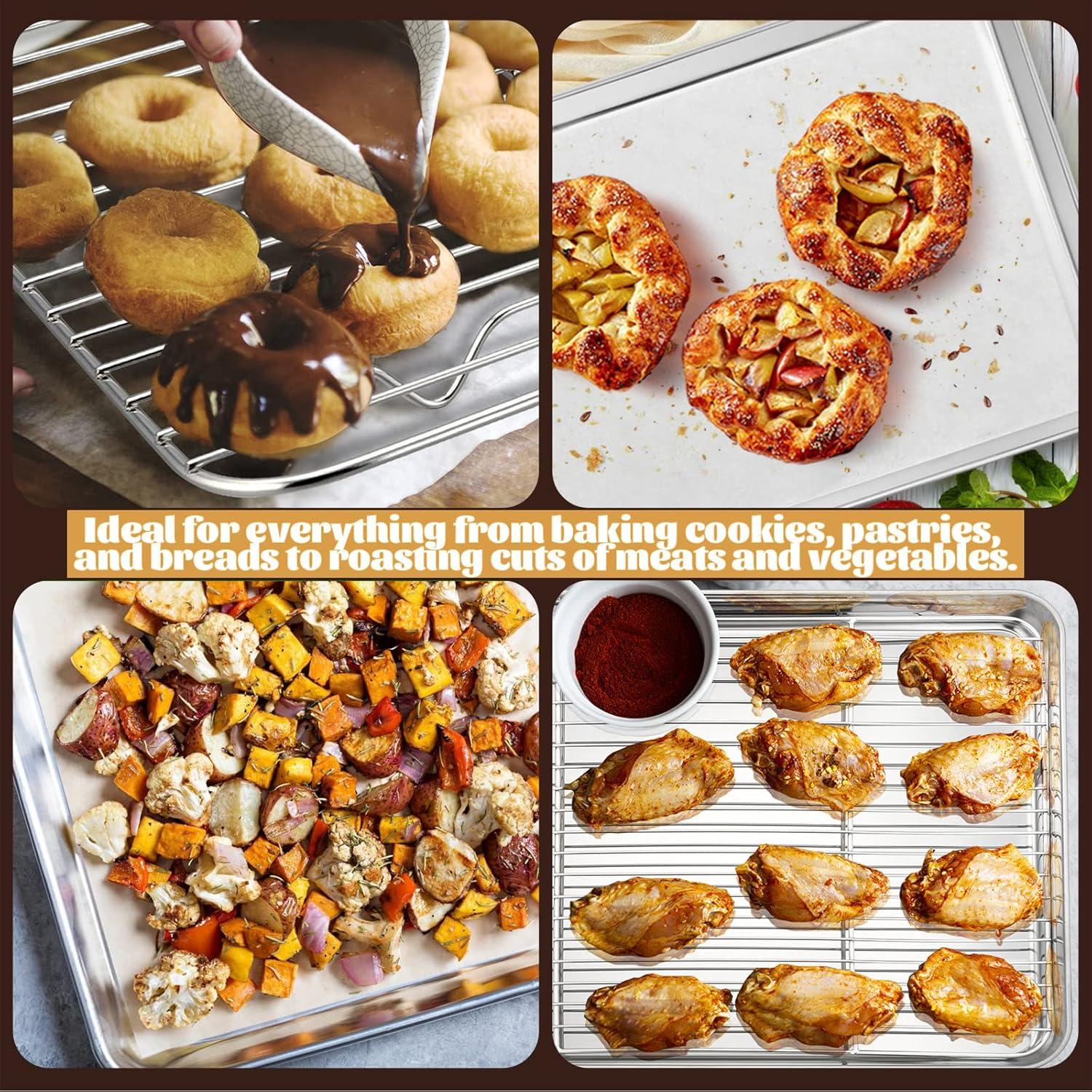 imageLarge Baking Sheet with Rack Set Efar 20x14 Stainless Steel Cookie Sheet Pan for Oven Cooking Roasting Rimmed Metal Tray with Wire Cooling Rack for Bacon Meat Steak Dishwasher Safe124x97