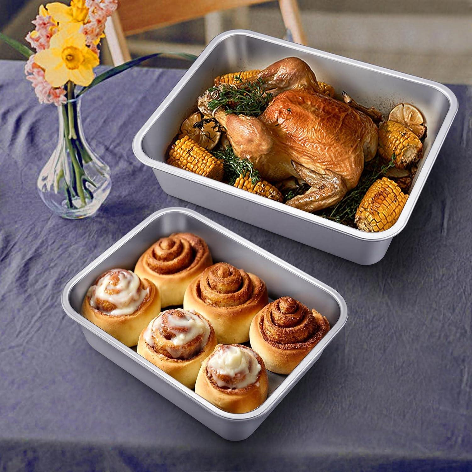 imageLasagna Pan Set of 2 Efar Deep Stainless Steel Baking Pans 1275 x10 x32 Inches Rectangular Metal Roasting Baking Dish Bakeware for Oven NonToxic amp Heavy Duty Dishwasher Safe106 x 83 1275 x 10 2Pack Set