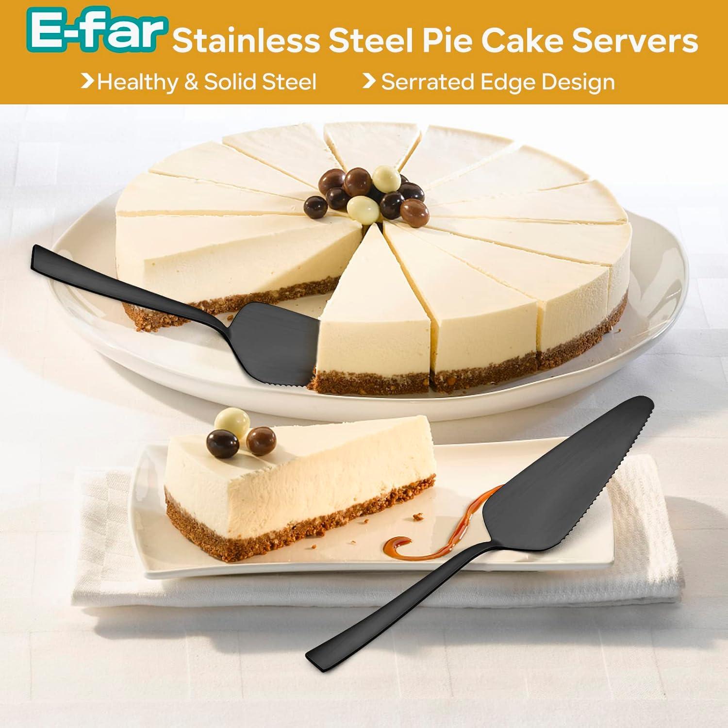 imageMatte Black Pie Server Set of 5 Efar 89 Inch Stainless Steel Cake Server Cutter for Pastry Cheese Pizza Serrated Edge with Square HandleMatte Black