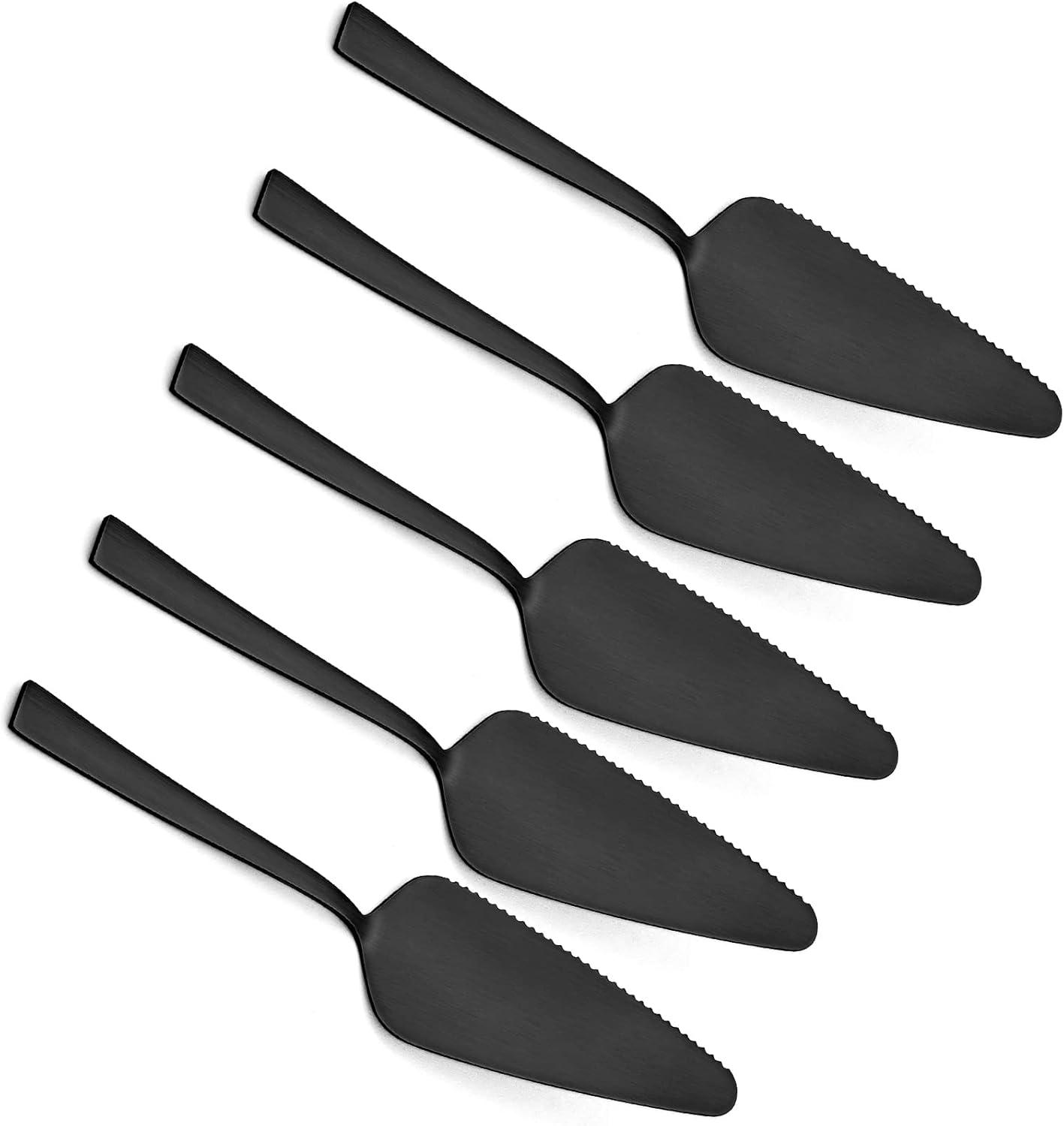 imageMatte Black Pie Server Set of 5 Efar 89 Inch Stainless Steel Cake Server Cutter for Pastry Cheese Pizza Serrated Edge with Square HandleMatte Black