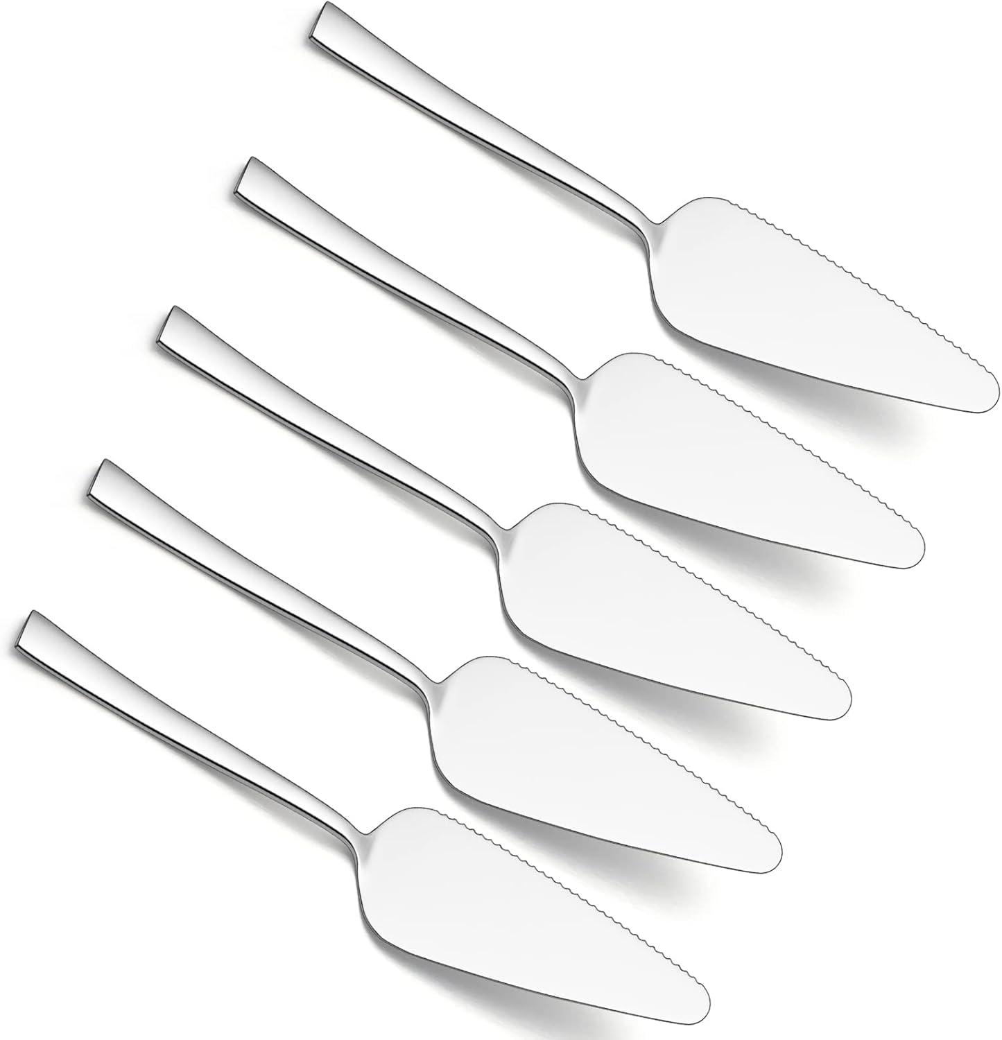 imageMatte Black Pie Server Set of 5 Efar 89 Inch Stainless Steel Cake Server Cutter for Pastry Cheese Pizza Serrated Edge with Square HandleSilver