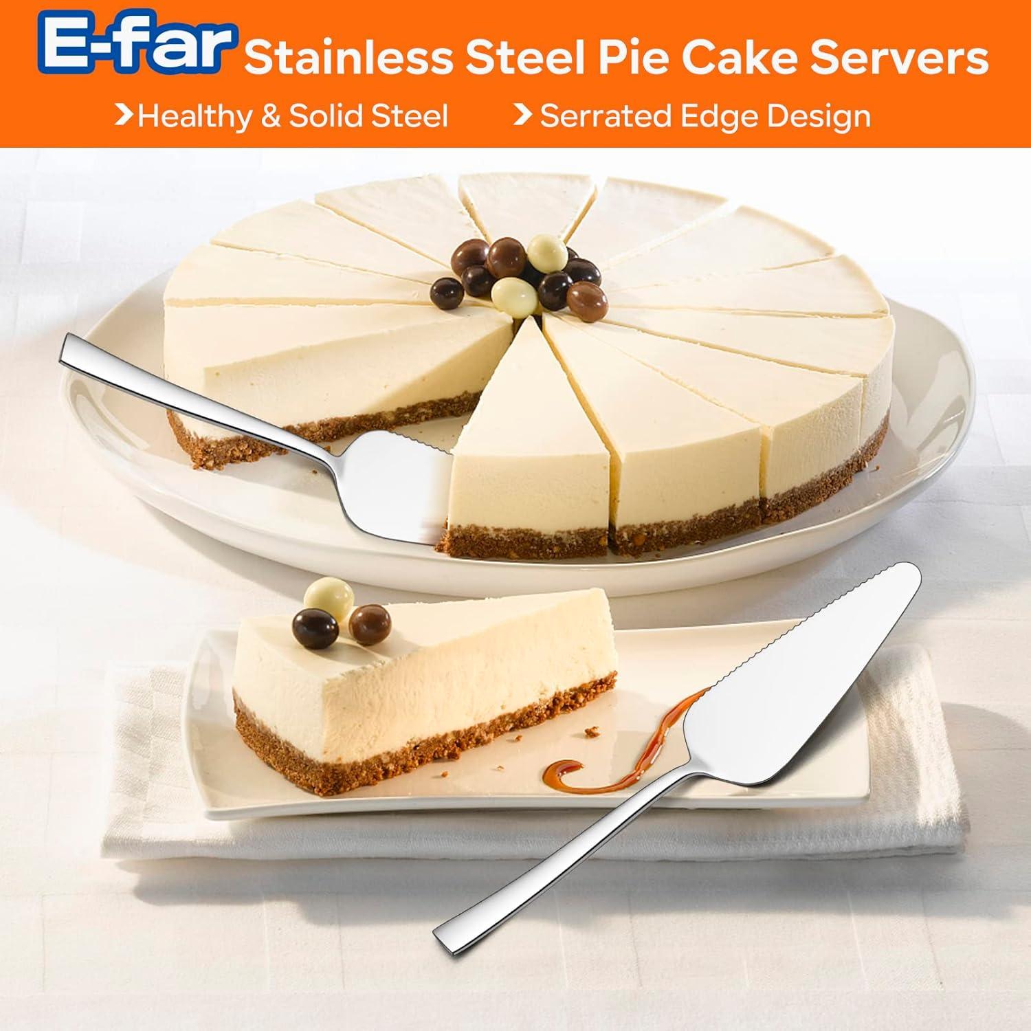 imageMatte Black Pie Server Set of 5 Efar 89 Inch Stainless Steel Cake Server Cutter for Pastry Cheese Pizza Serrated Edge with Square HandleSilver