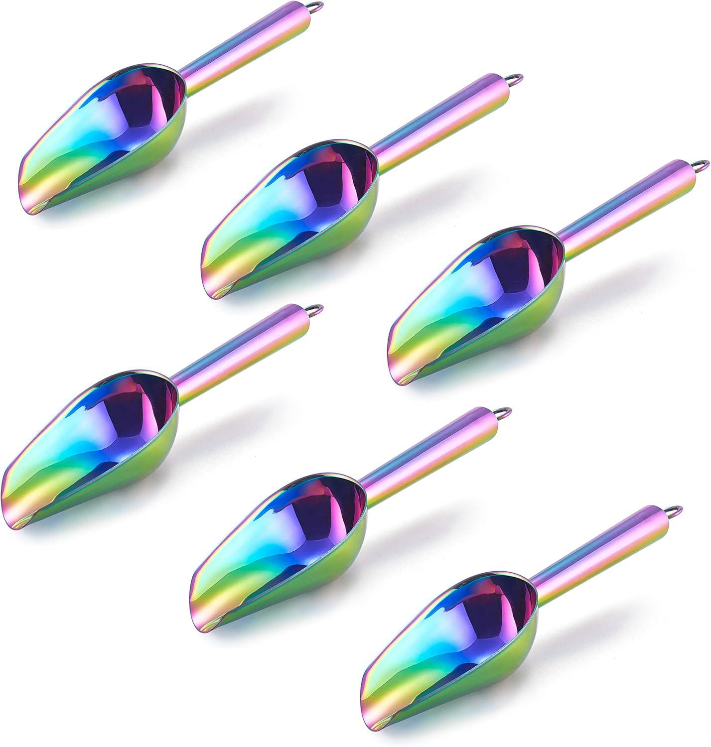 imageMini Scoop Set of 8 Efar 3 Ounce Stainless Steel Scoops for Ice CubeCandyFlourSugar Metal Utility Scoops for Weddings Dessert Buffet Canisters Food Grade amp Rust Free Easy Clean amp DishwasherRainbow