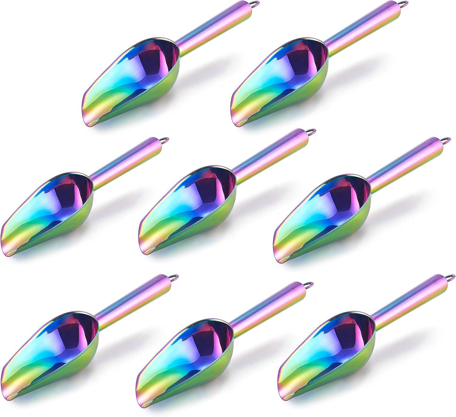 imageMini Scoop Set of 8 Efar 3 Ounce Stainless Steel Scoops for Ice CubeCandyFlourSugar Metal Utility Scoops for Weddings Dessert Buffet Canisters Food Grade amp Rust Free Easy Clean amp DishwasherRainbow