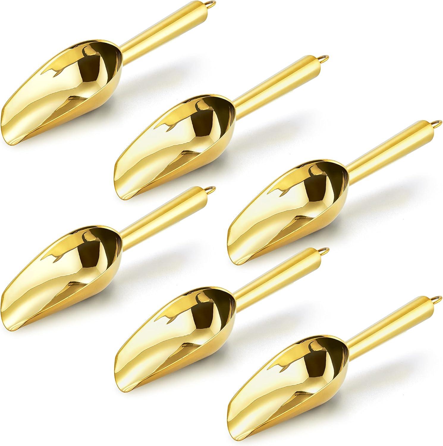 imageMini Scoop Set of 8 Efar 3 Ounce Stainless Steel Scoops for Ice CubeCandyFlourSugar Metal Utility Scoops for Weddings Dessert Buffet Canisters Food Grade amp Rust Free Easy Clean amp DishwasherGold
