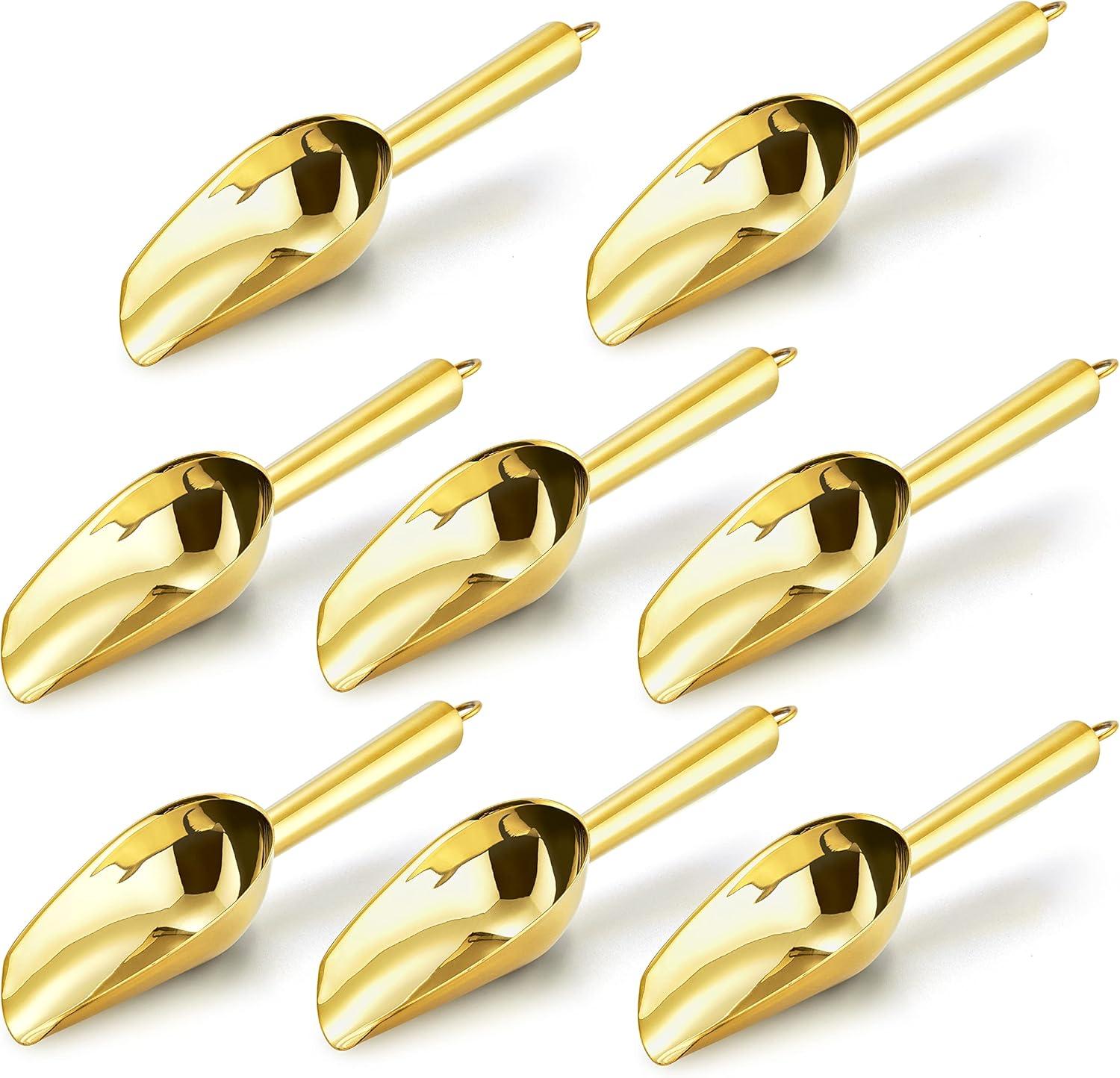 imageMini Scoop Set of 8 Efar 3 Ounce Stainless Steel Scoops for Ice CubeCandyFlourSugar Metal Utility Scoops for Weddings Dessert Buffet Canisters Food Grade amp Rust Free Easy Clean amp DishwasherGold