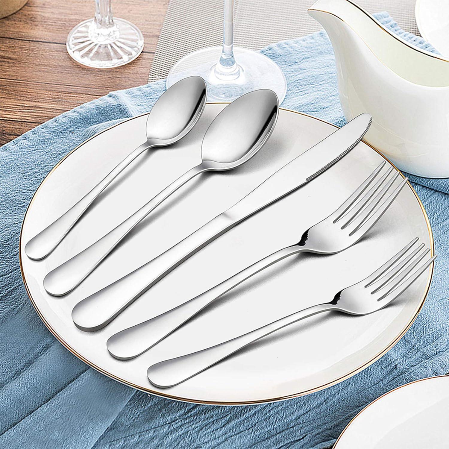 imageSilverware Set Service for 2 Efar 10Piece Stainless Steel Flatware Set Cutlery Sets Include KnifeForkSpoon Simple amp Classic Design Easy Clean amp Dishwasher SafeSimple
