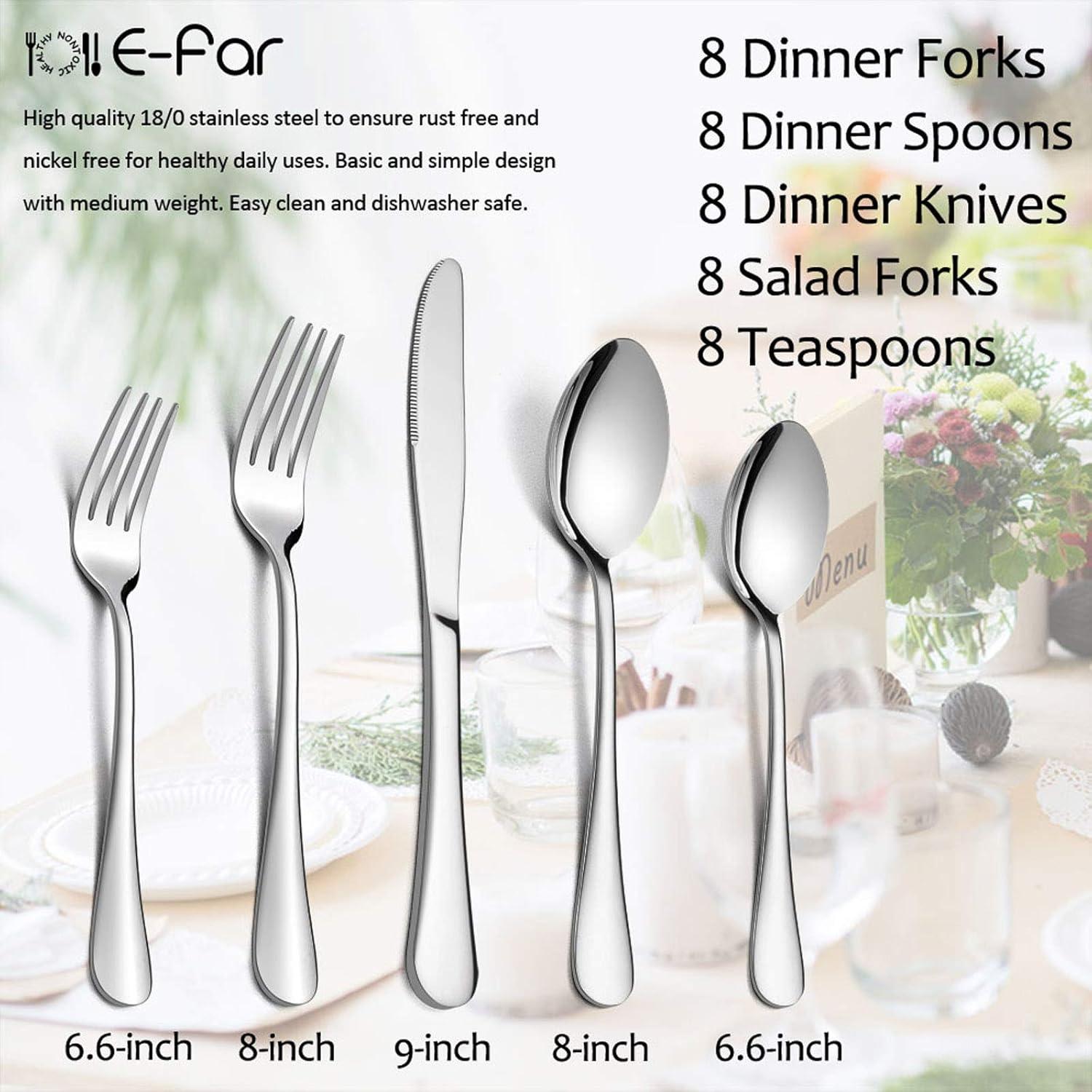 imageSilverware Set Service for 2 Efar 10Piece Stainless Steel Flatware Set Cutlery Sets Include KnifeForkSpoon Simple amp Classic Design Easy Clean amp Dishwasher SafeSimple