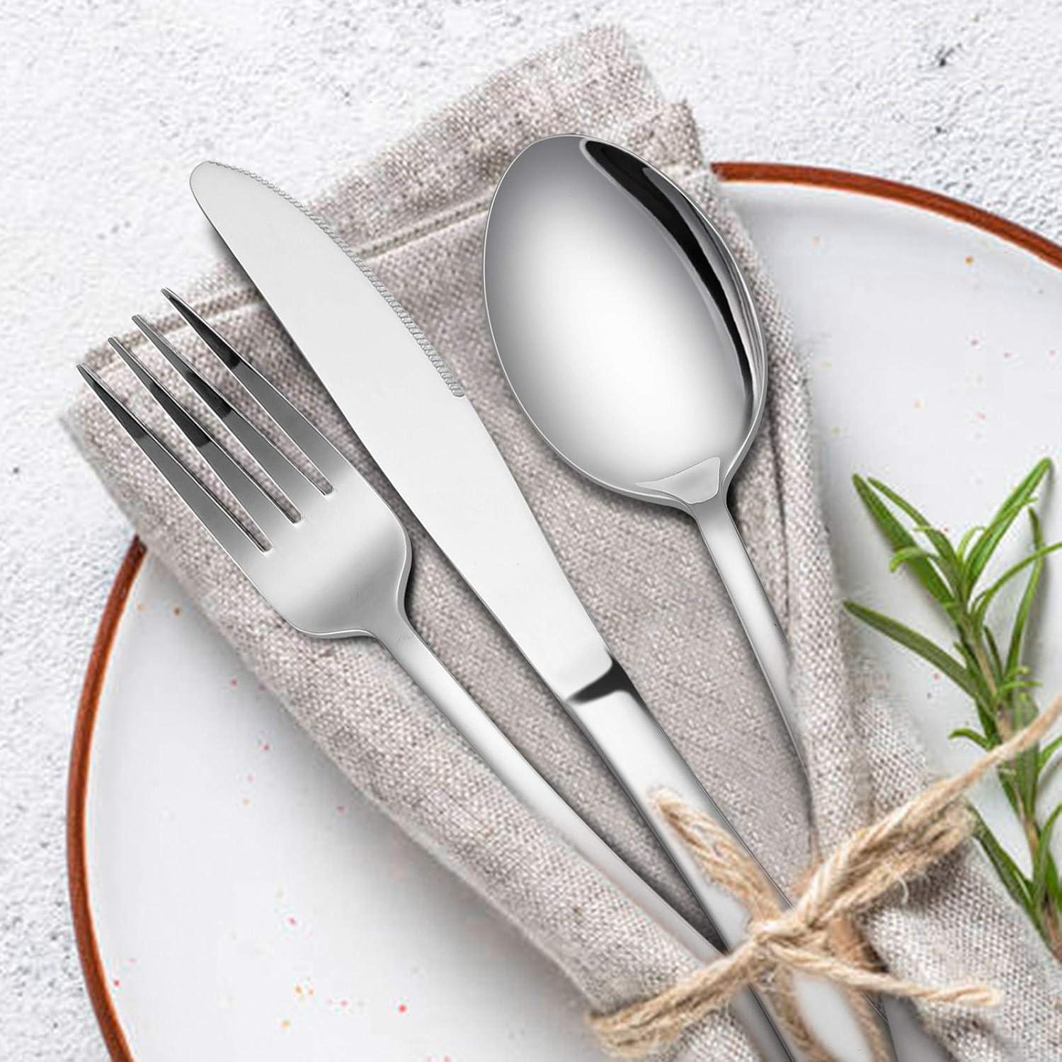 imageSilverware Set Service for 2 Efar 10Piece Stainless Steel Flatware Set Cutlery Sets Include KnifeForkSpoon Simple amp Classic Design Easy Clean amp Dishwasher SafeSimple
