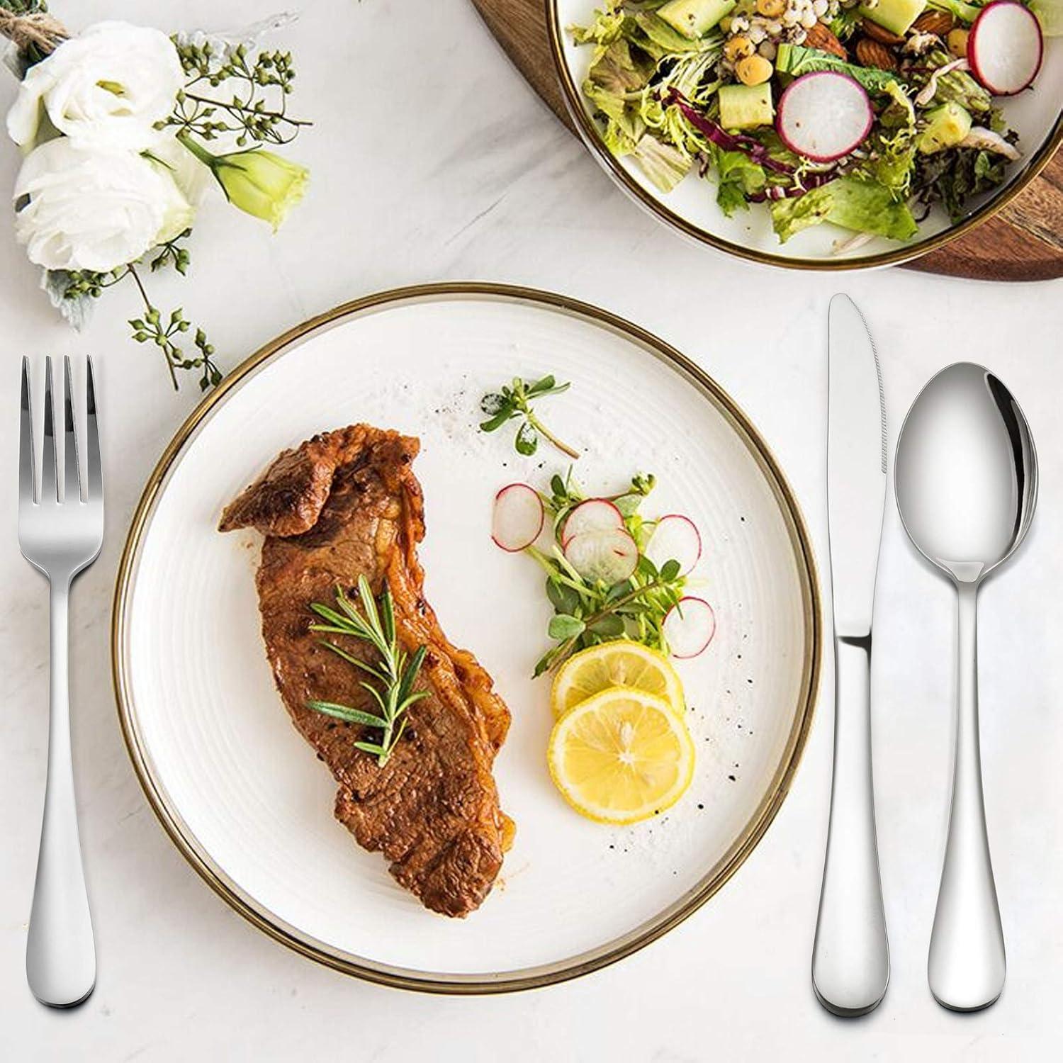 imageSilverware Set Service for 2 Efar 10Piece Stainless Steel Flatware Set Cutlery Sets Include KnifeForkSpoon Simple amp Classic Design Easy Clean amp Dishwasher SafeSimple
