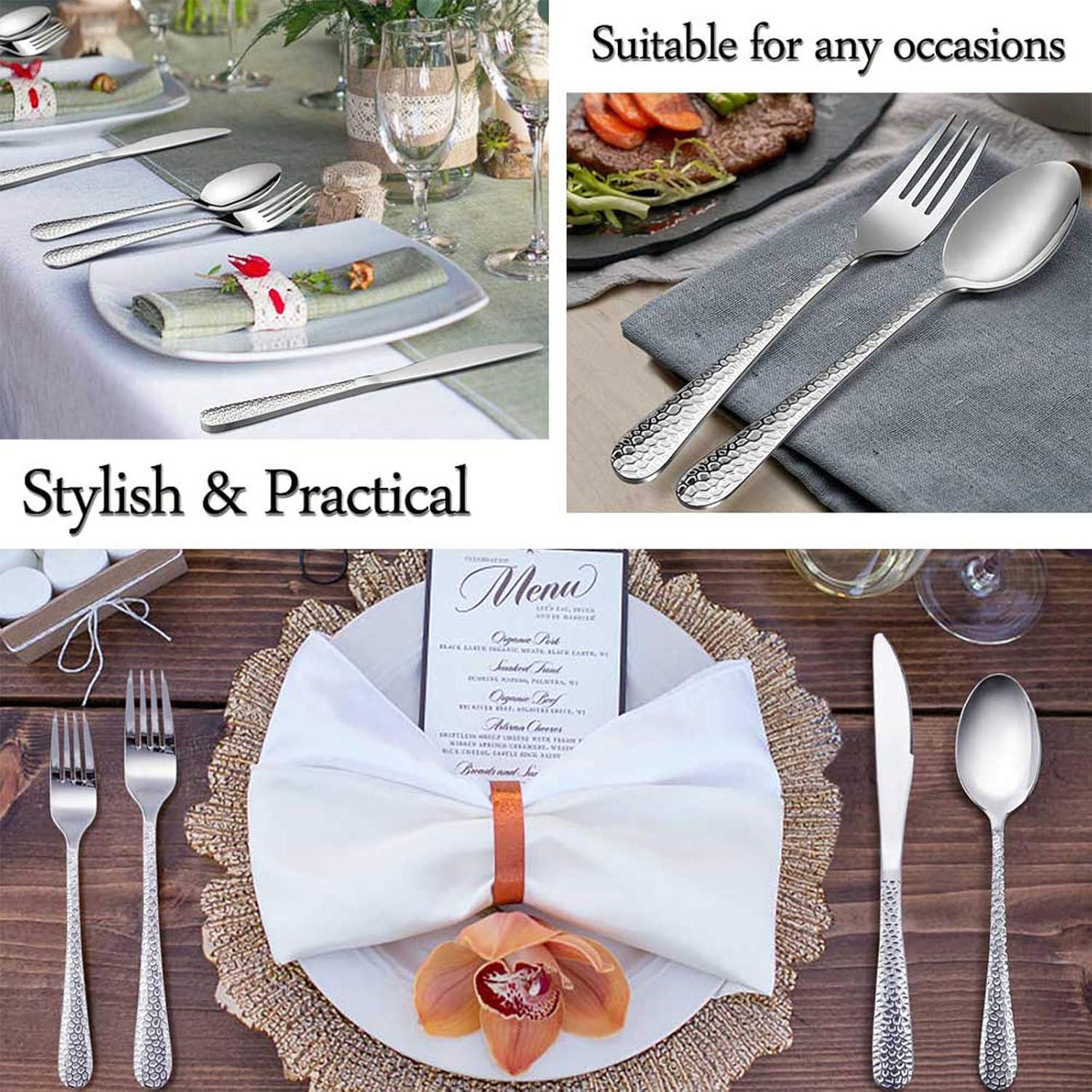 imageSilverware Set for 12 Efar 60Piece Hammered Flatware Cutlery Set Stainless Steel Eating Utensils for Kitchen Hotel Restaurant Party Modern Design amp Mirror Finished Dishwasher Safe20Piece Set for 4