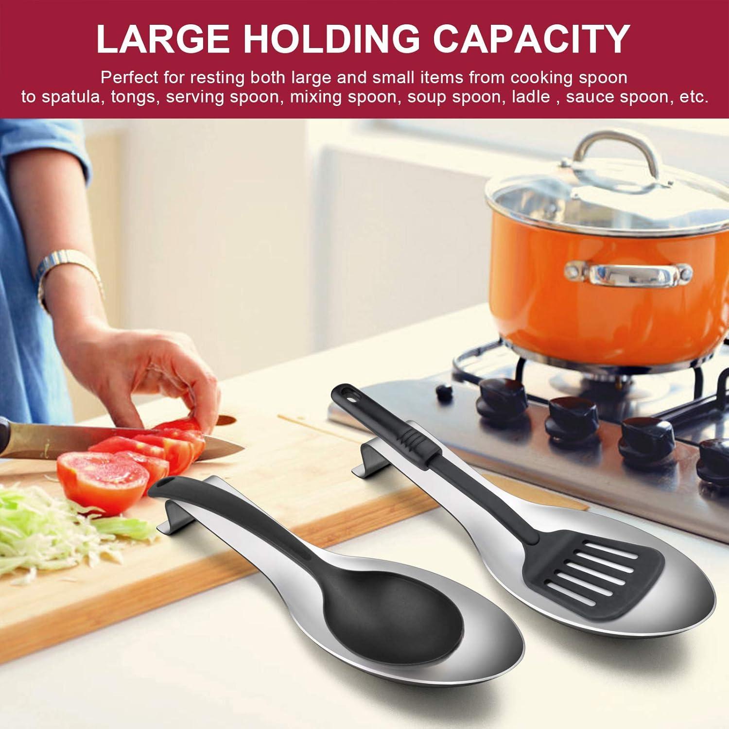 imageSpoon Rest Set of 2 Efar Stainless Steel Spoon Ladle Holder Spatula Rest for Kitchen Stove Top Large Size amp Dishwasher SafeSilver