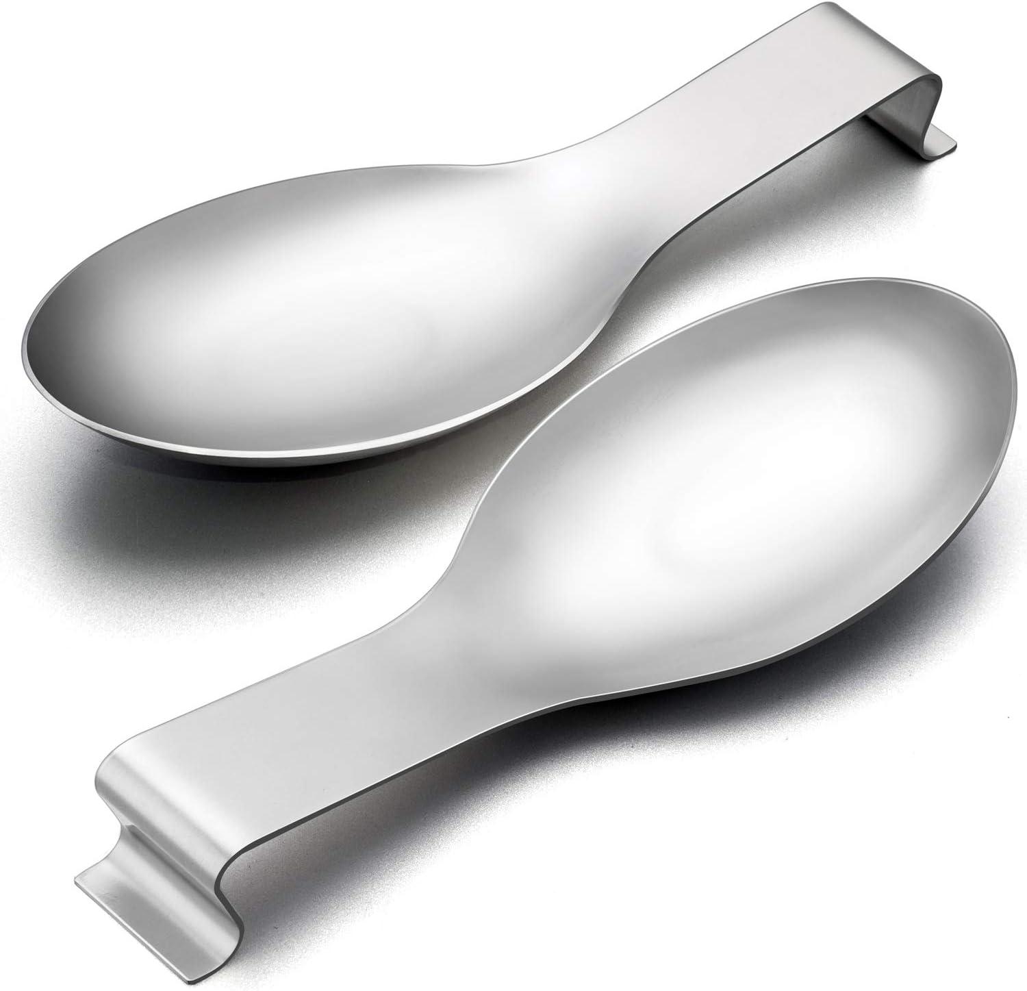 imageSpoon Rest Set of 2 Efar Stainless Steel Spoon Ladle Holder Spatula Rest for Kitchen Stove Top Large Size amp Dishwasher SafeSilver
