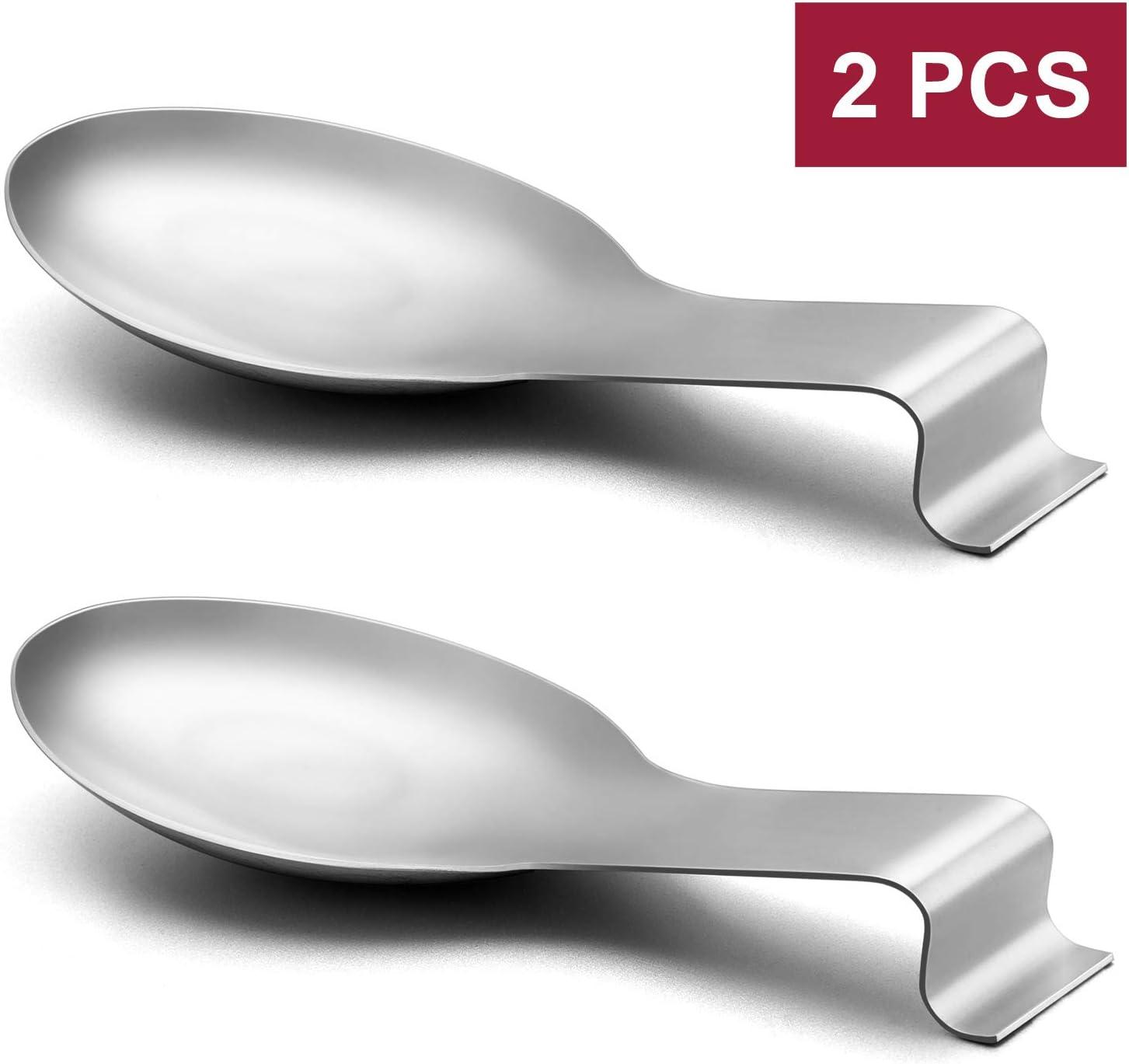 imageSpoon Rest Set of 2 Efar Stainless Steel Spoon Ladle Holder Spatula Rest for Kitchen Stove Top Large Size amp Dishwasher SafeSilver