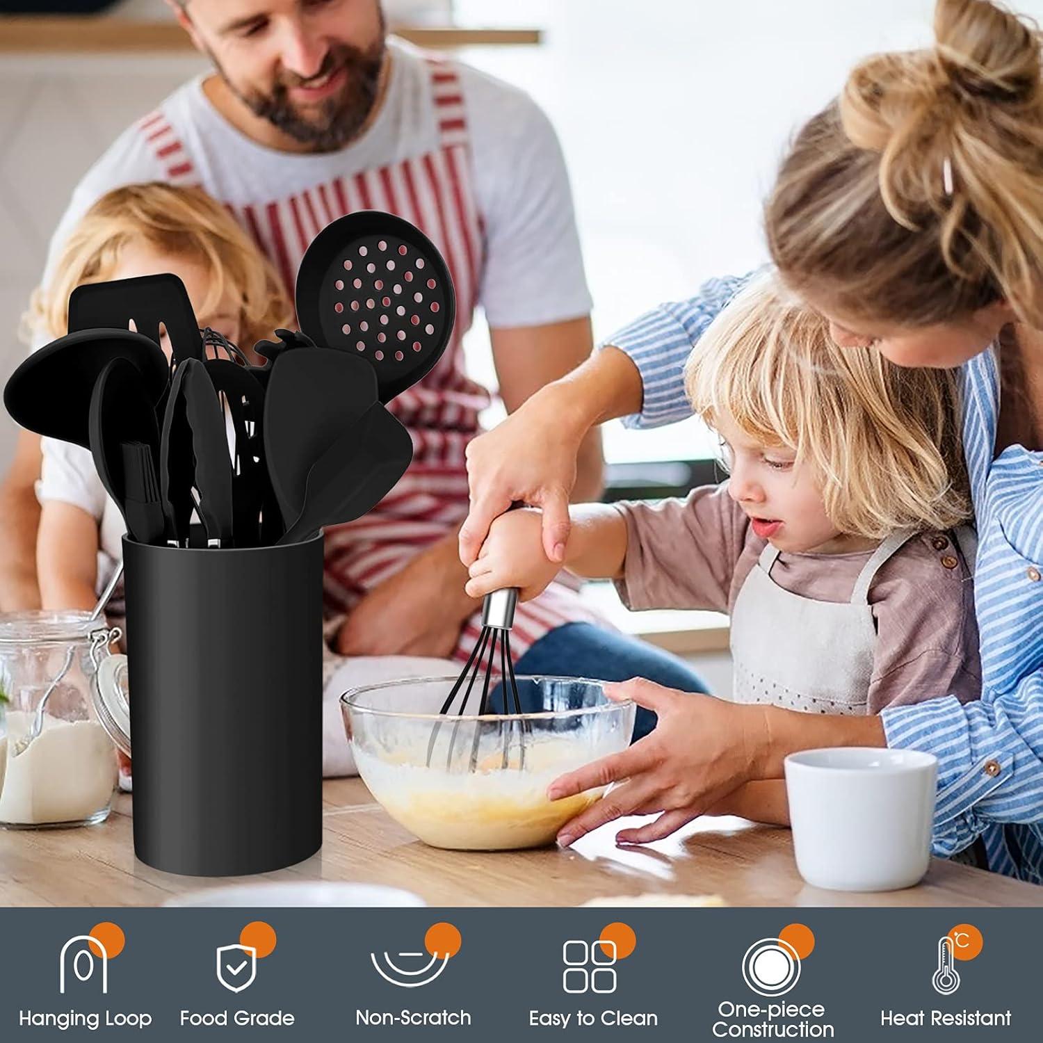 imageTeal Blue Kitchen Utensils Set Efar 15Piece Silicone Cooking Utensils with Holder Nonstick Cookware Friendly amp Heat Resistant Includes Ladle Spatula Spoon Slotted Turner for Cooking amp BakingBlack