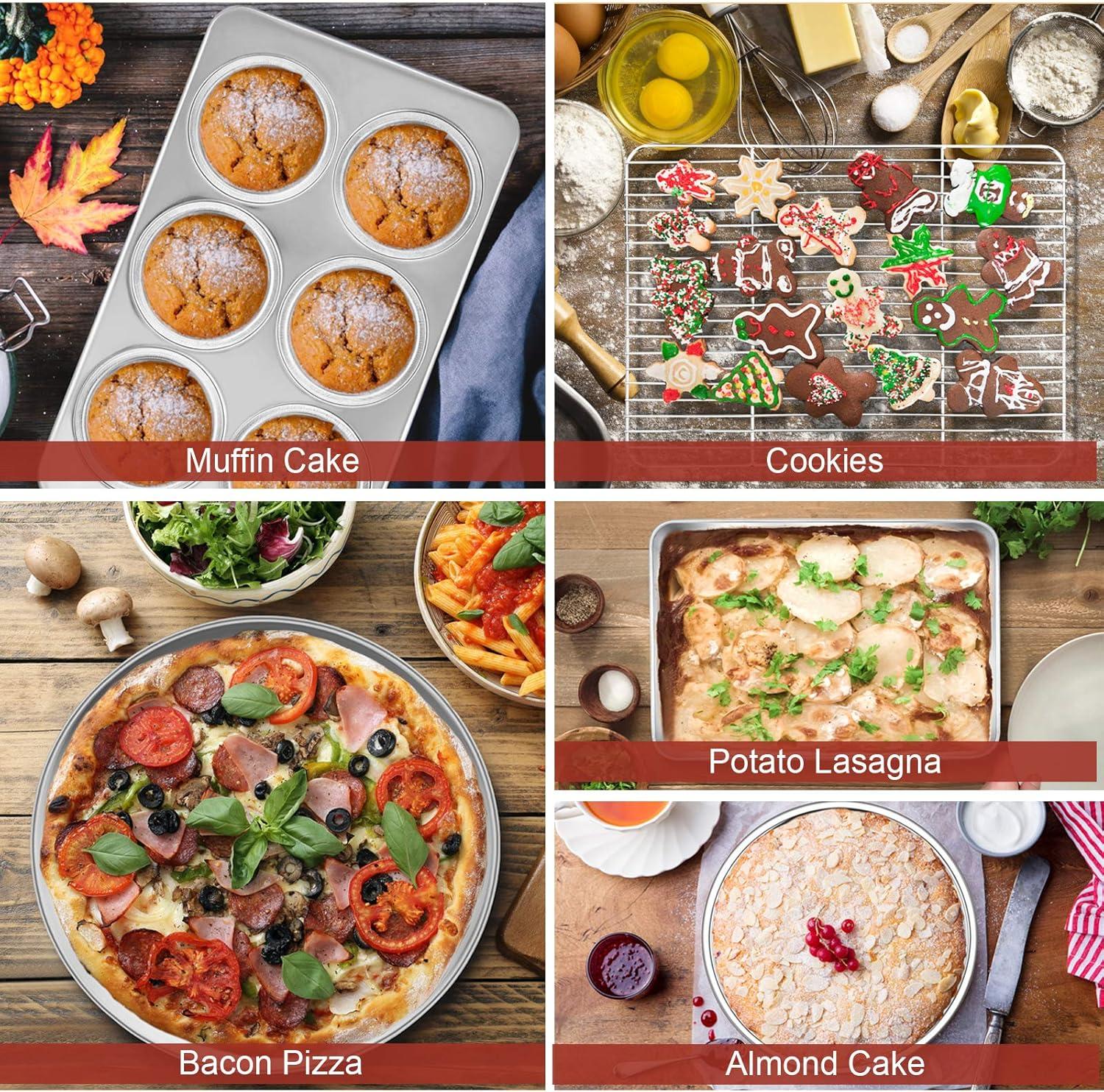 imageToaster Oven Bakeware Set Efar 6Piece Stainless Steel Small Baking Pan Set Include Cake Brownie PanCookie Sheet with RackMuffin TinPizza Pan NonToxic amp Healthy Easy Clean amp Dishwasher Safe6 Pieces