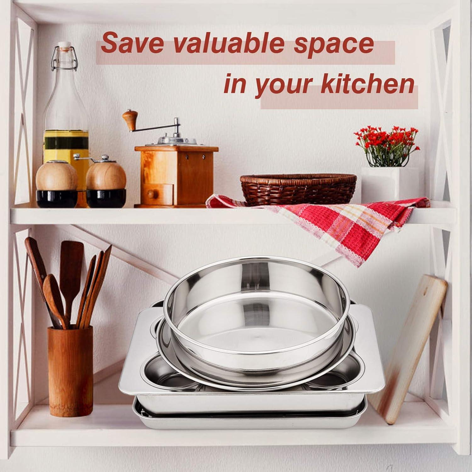 imageToaster Oven Bakeware Set Efar 6Piece Stainless Steel Small Baking Pan Set Include Cake Brownie PanCookie Sheet with RackMuffin TinPizza Pan NonToxic amp Healthy Easy Clean amp Dishwasher Safe6 Pieces