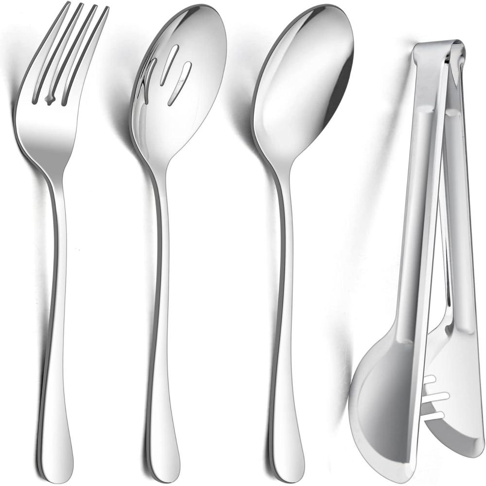 image12Piece Large Serving Utensils Set Efar Stainless Steel 98 Inch Serving Slotted Spoons 99 Inch Fork 94 Inch Tong for Buffet Catering Banquet Mirror Finish amp Dishwasher SafeSilver8