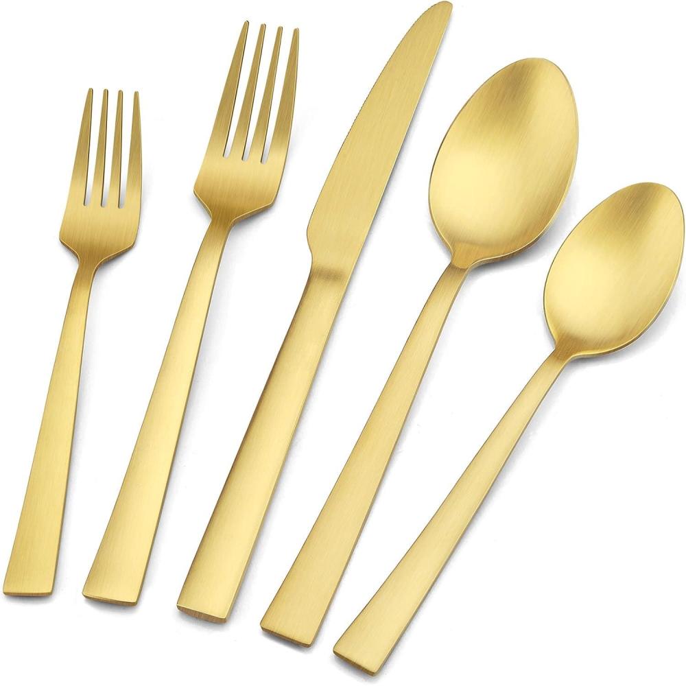 image20Piece Matte Black Silverware Set Efar Stainless Steel Flatware Set Service for 4 Metal Cutlery Eating Utensils Tableware Includes ForksSpoonsKnives Square EdgeGold