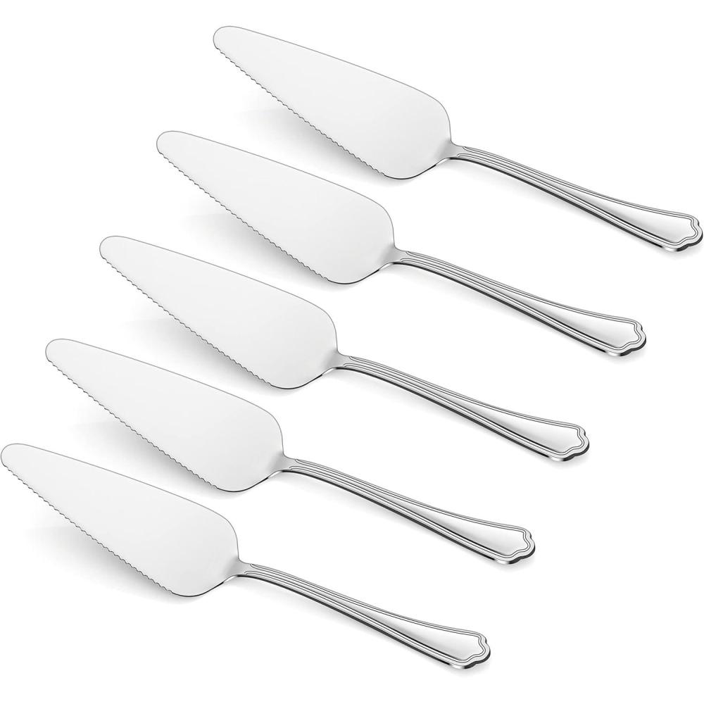 image5Piece Pie Server Efar Hammered Stainless Steel Cake Server Spatula for Cutting Pastry Cheese Pizza Serrated Edge with Square Handle Mirror Polished amp Dishwasher Safe89 InchScalloped Handles
