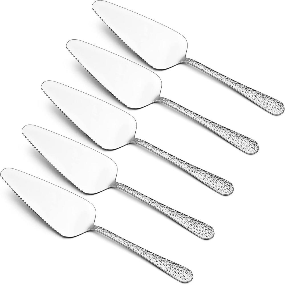 image5Piece Pie Server Efar Hammered Stainless Steel Cake Server Spatula for Cutting Pastry Cheese Pizza Serrated Edge with Square Handle Mirror Polished amp Dishwasher Safe89 InchHammered Round Handles