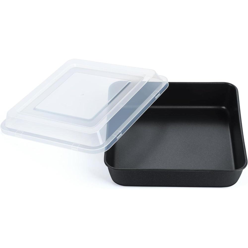 image9x9 Inch Square Baking Pan with Lid Set Efar Nonstick Square Cake Pans Metal Bakeware for Oven Cooking Lasagna Brownies Stainless Steel Core amp Easy Release 4 Pieces2 Pans2 Covers1 pan1 lid