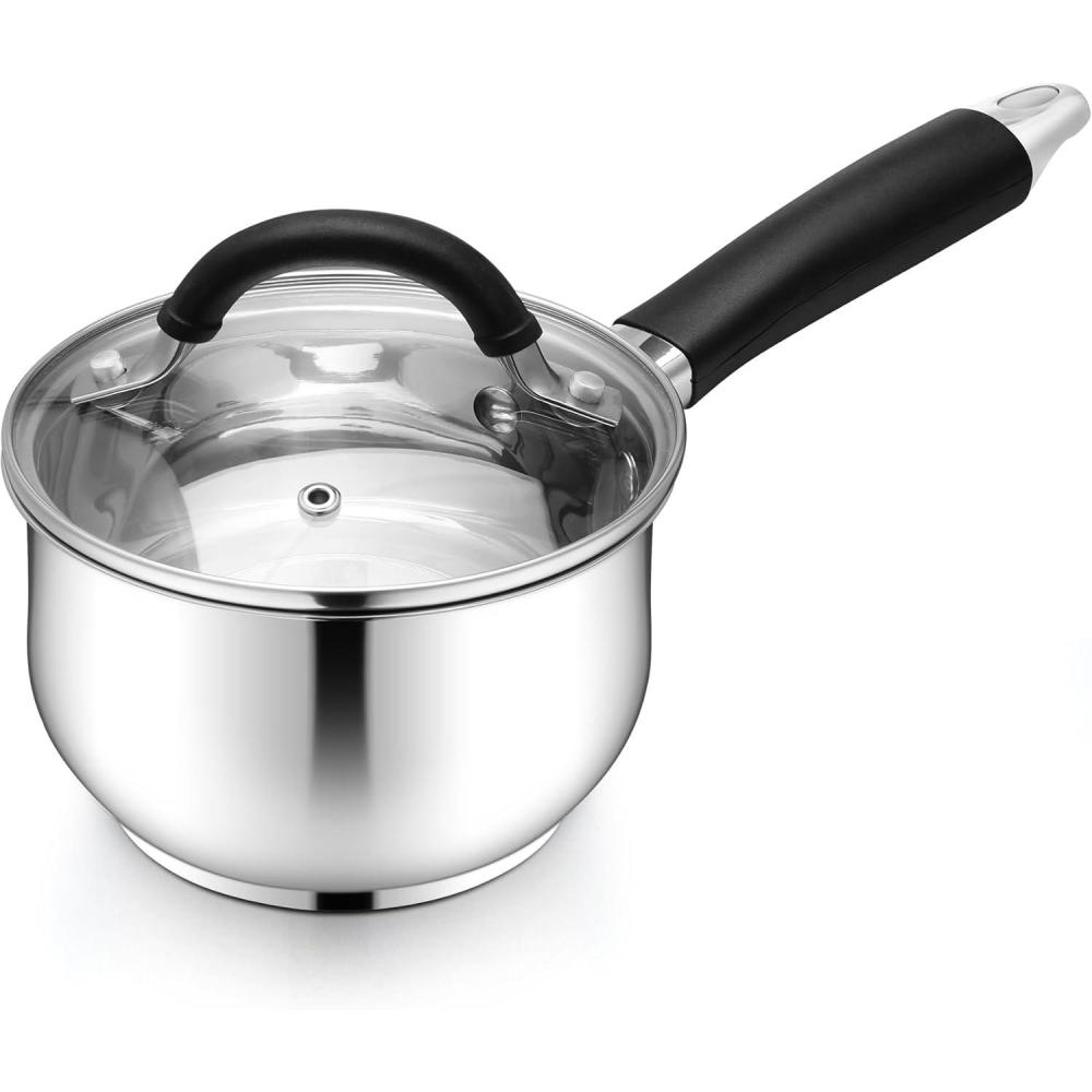 imageEfar 1 Quart Sauce Pan with Lid TriPly Base Stainless Steel Small Saucepan with StayCool Handle Nontoxic Kitchen Cooking Sauce Pot Compatible with All Cooktops Dishwasher Safe1 Quart