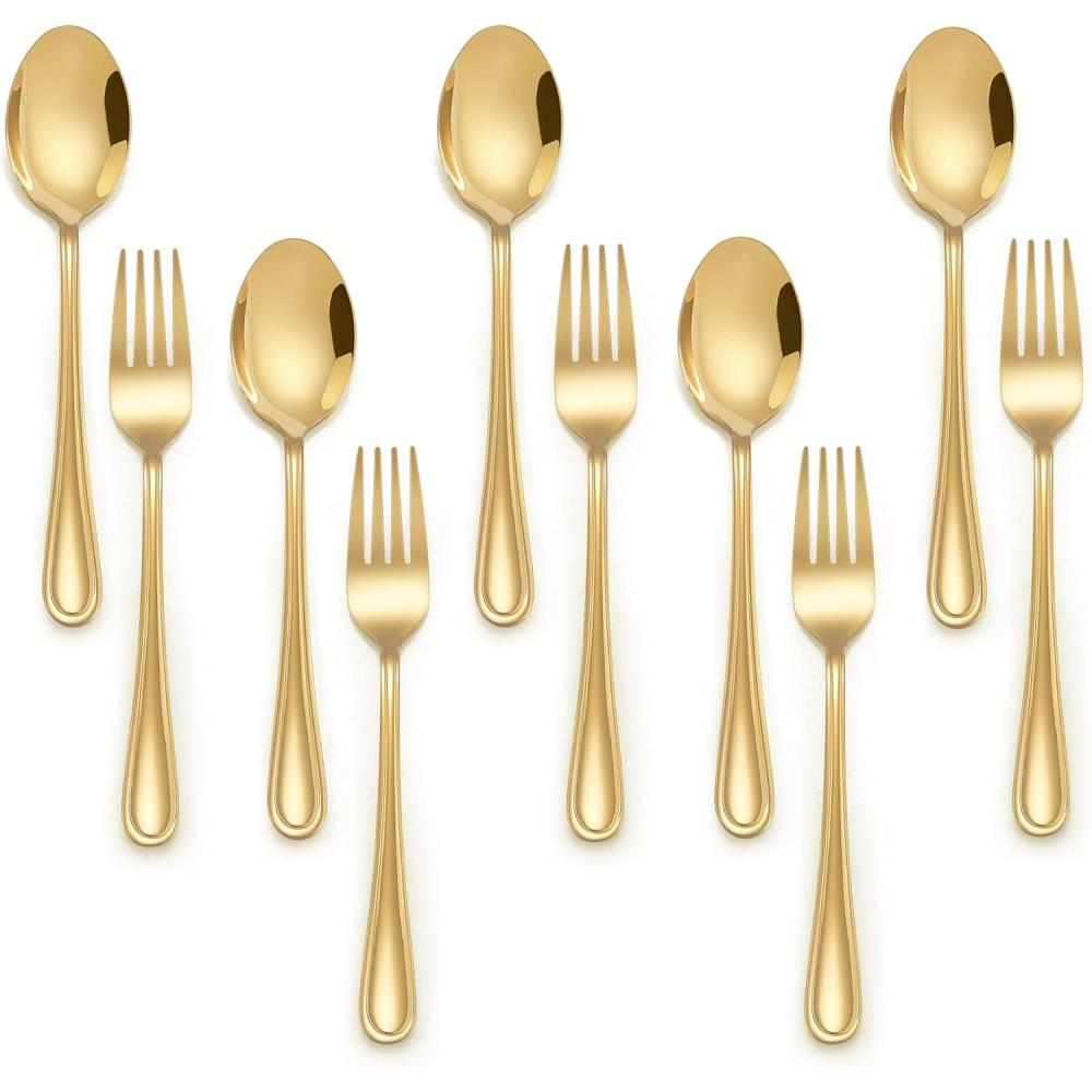 imageEfar 10Piece Rainbow Toddler Utensils Kid Stainless Steel Silverware Set Children Safe Forks and Spoons Set for Self Feeding Healthy amp NonToxic Mirror Polished amp Easy to CleanGold