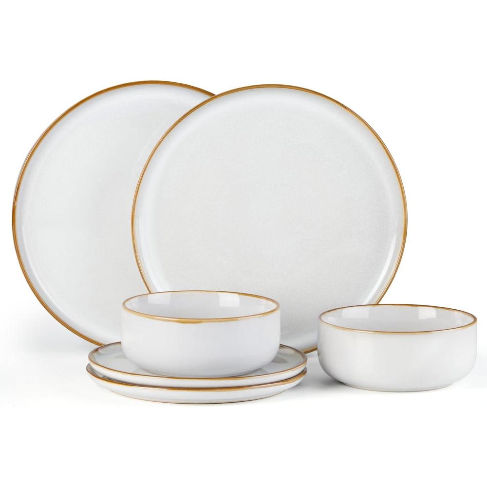 imageEfar 12Piece Reactive Glaze Dinnerware Sets Ceramic Dishes Set for 4 Stoneware Plates and Bowls Dinning Ware Microwave amp Dishwasher Safe Ocean BlueSeashell White
