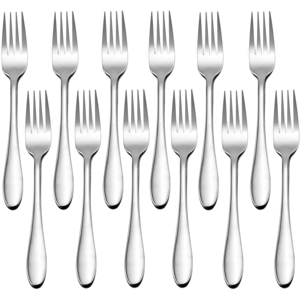 imageEfar 12Piece Salad Forks Stainless Steel 67 Inches Stainless Steel Fork Set for Home Kitchen Restaurant Mirror Finish Dishwasher SafeRaindrop Handle