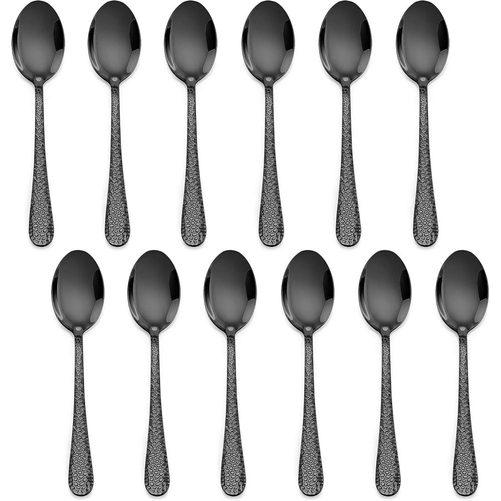 imageEfar 12Piece Small Coffee Spoons 6Inch Stainless Steel Mini Espresso Spoons for CoffeeSugarTea Hammered Design amp Rust Free Dishwasher SafeBlack