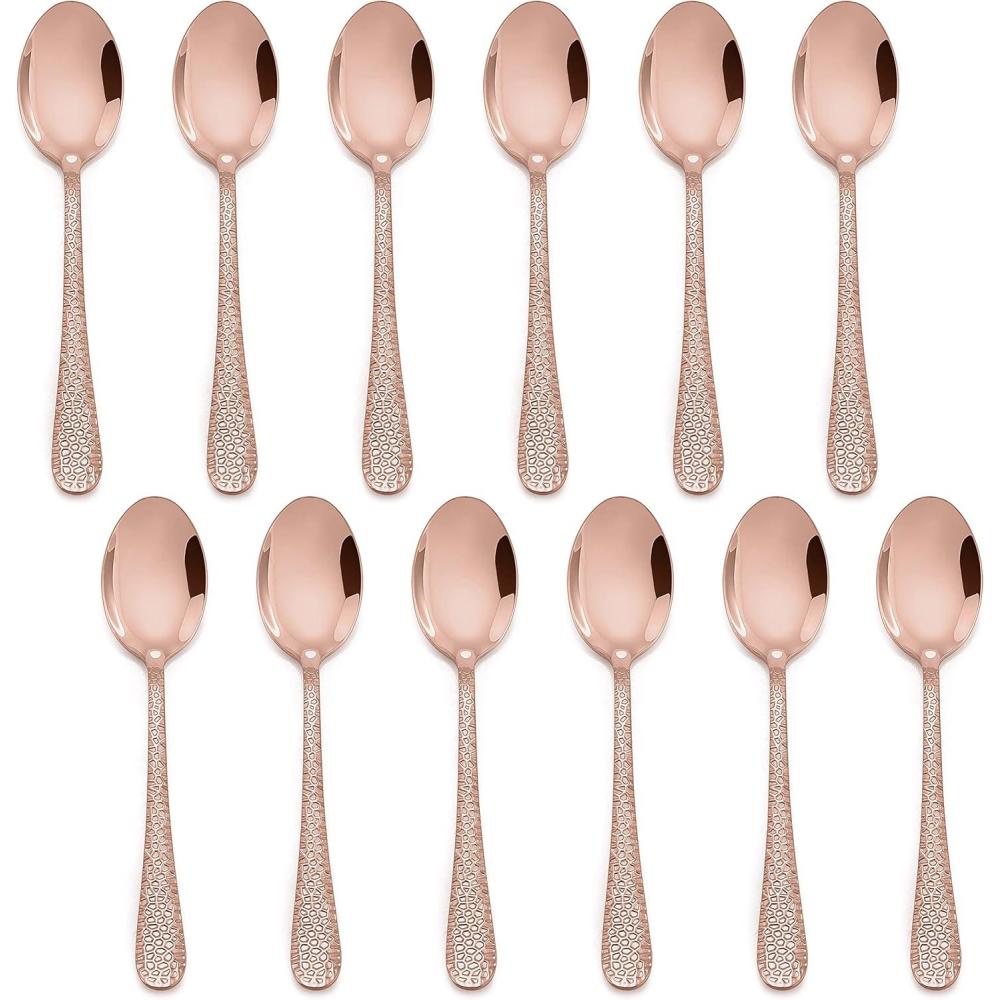imageEfar 12Piece Small Coffee Spoons 6Inch Stainless Steel Mini Espresso Spoons for CoffeeSugarTea Hammered Design amp Rust Free Dishwasher SafeCopper