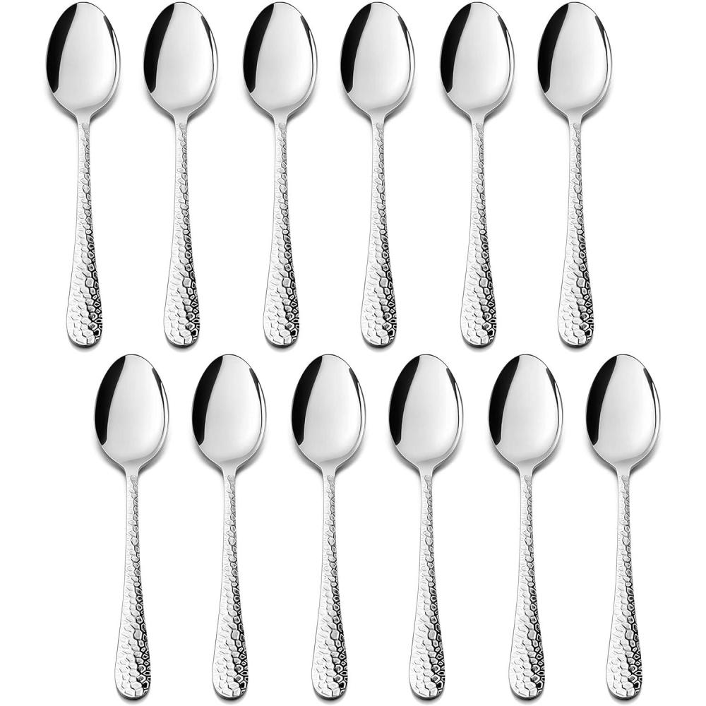 imageEfar 12Piece Small Coffee Spoons 6Inch Stainless Steel Mini Espresso Spoons for CoffeeSugarTea Hammered Design amp Rust Free Dishwasher SafeSilver