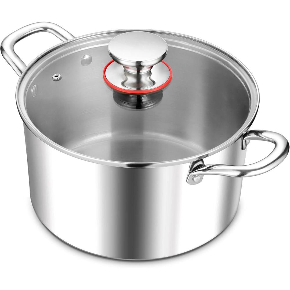 imageEfar 12Quart Stock Pot 1810 Stainless Steel Stockpot with Lid for Cooking Simmering Soup Stew Heavy Duty Cookware Works wInduction Nontoxic amp Corrosion Resistant Dishwasher Safe5 Quarts
