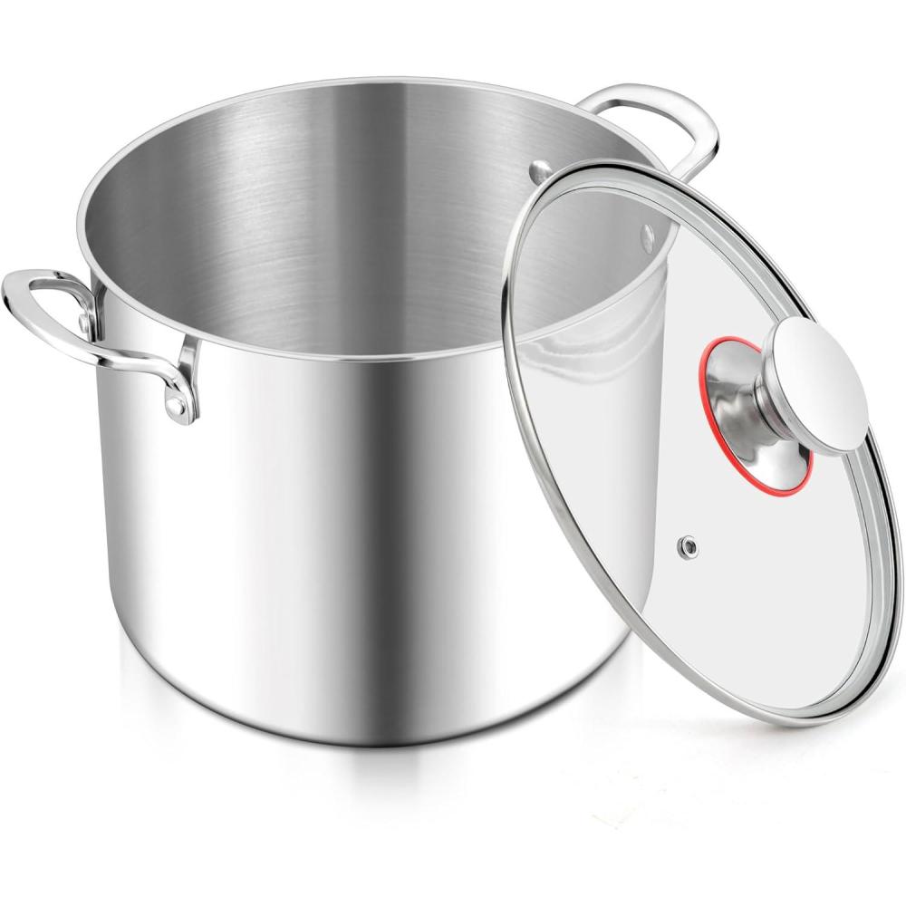imageEfar 12Quart Stock Pot 1810 Stainless Steel Stockpot with Lid for Cooking Simmering Soup Stew Heavy Duty Cookware Works wInduction Nontoxic amp Corrosion Resistant Dishwasher Safe10 Quarts