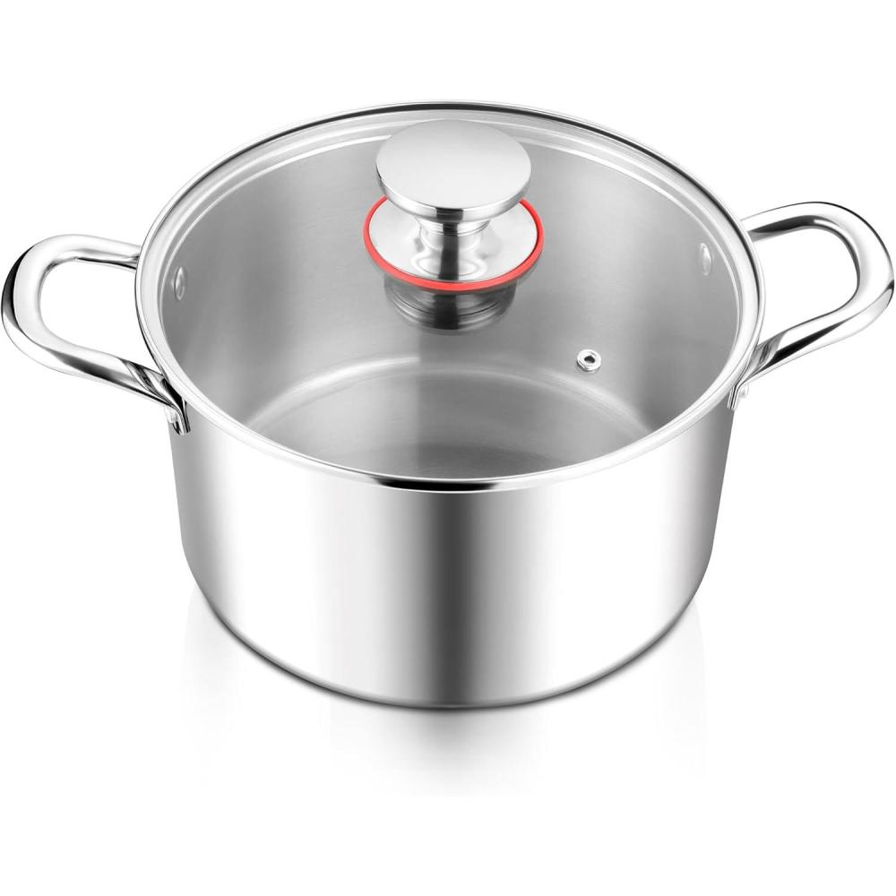 imageEfar 12Quart Stock Pot 1810 Stainless Steel Stockpot with Lid for Cooking Simmering Soup Stew Heavy Duty Cookware Works wInduction Nontoxic amp Corrosion Resistant Dishwasher Safe6 Quarts
