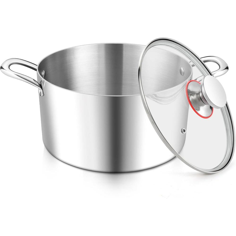 imageEfar 12Quart Stock Pot 1810 Stainless Steel Stockpot with Lid for Cooking Simmering Soup Stew Heavy Duty Cookware Works wInduction Nontoxic amp Corrosion Resistant Dishwasher Safe4 Quarts